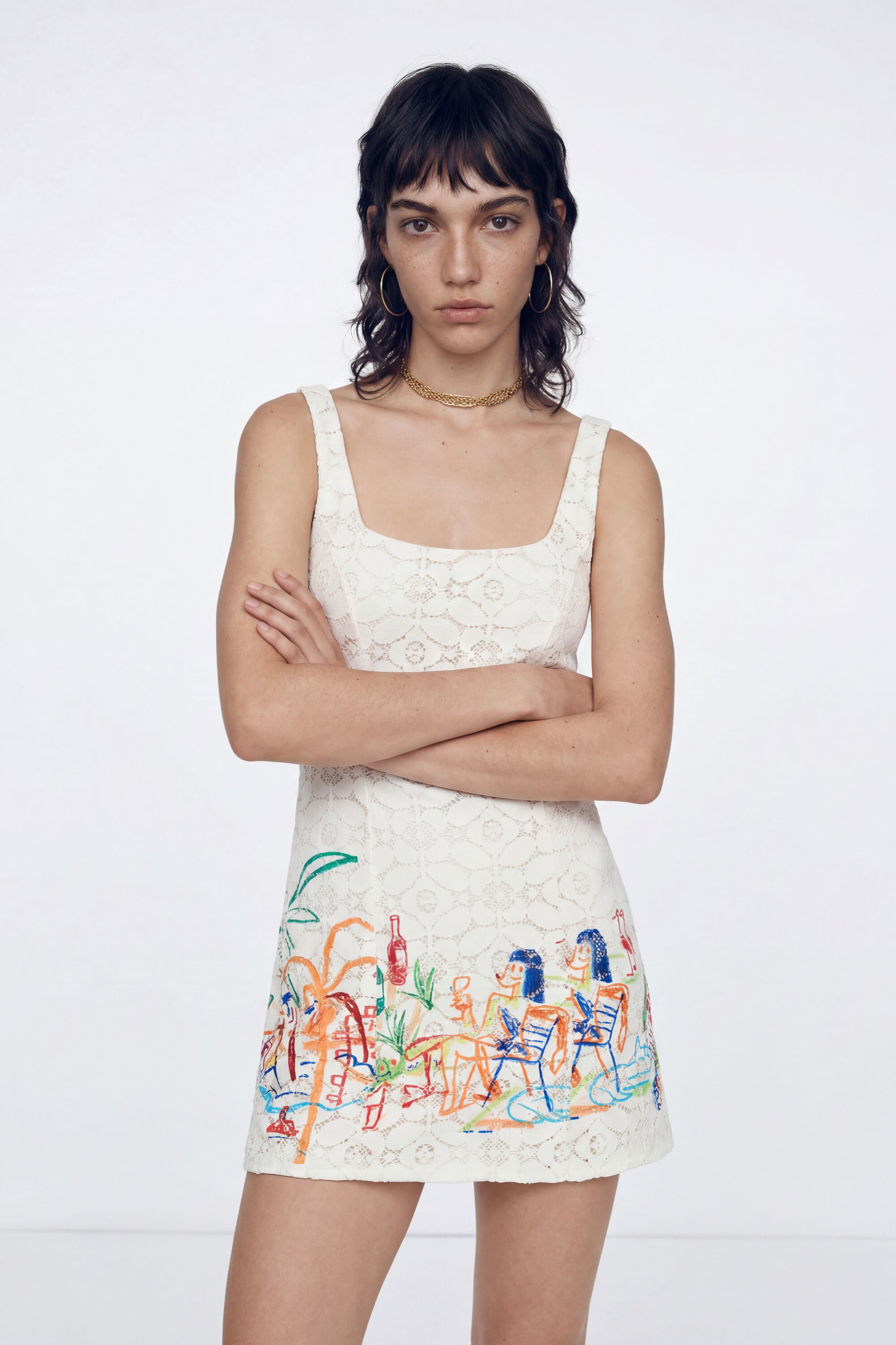 Desigual Korten kanten jurk met tekeningen