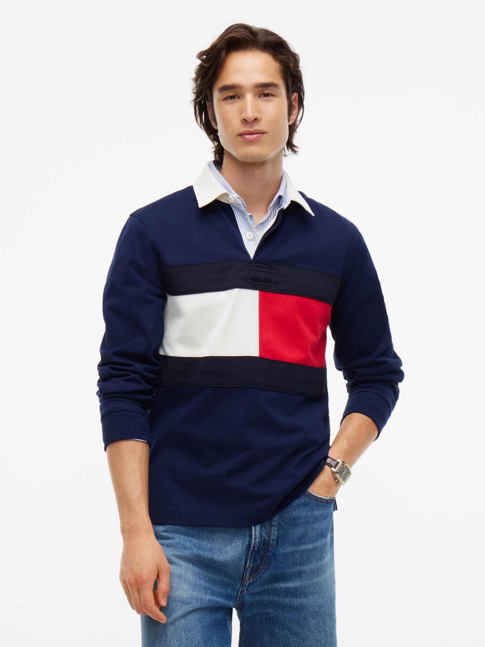 Tommy Hilfiger rugbysweatshirt met colour blocked vlag