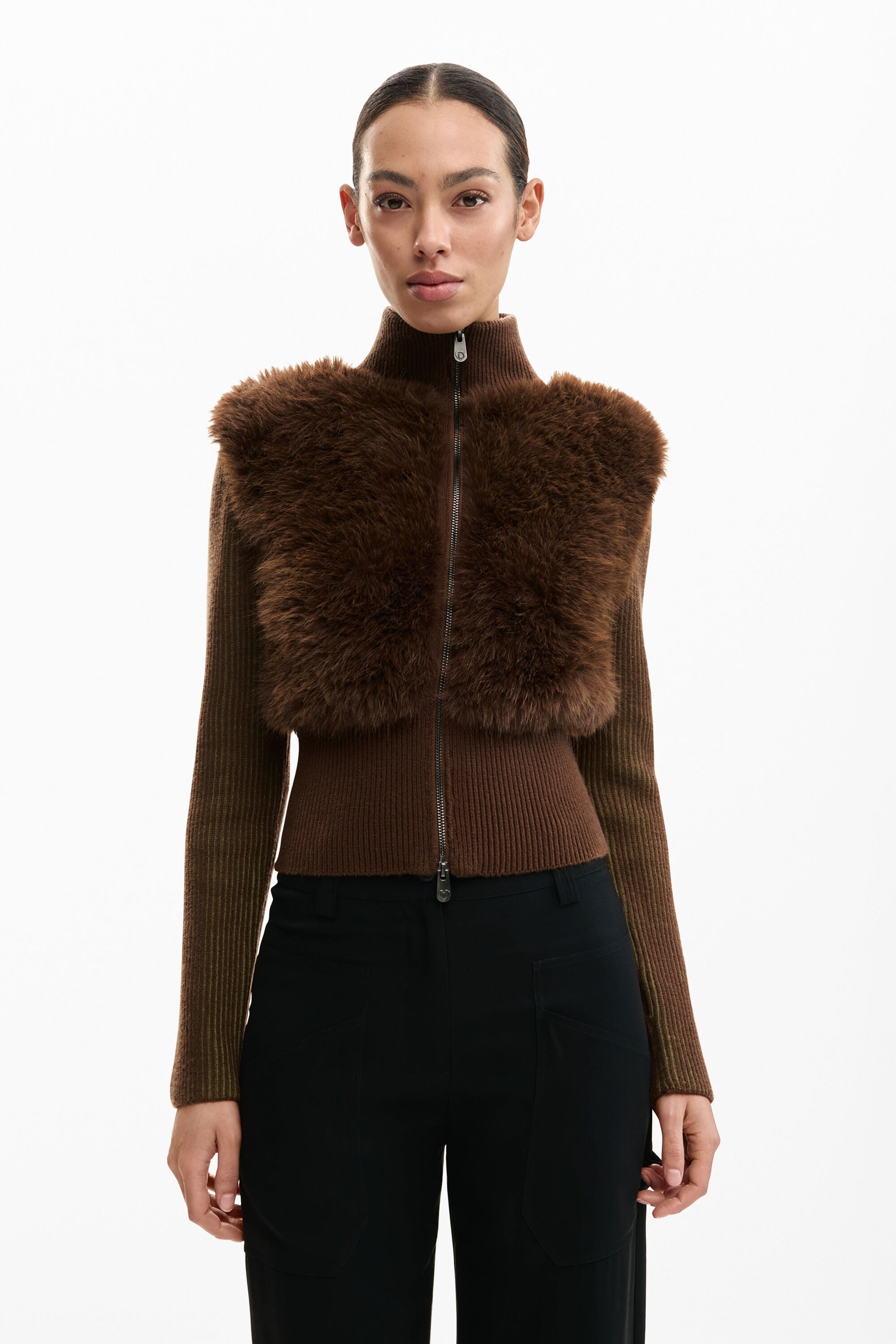 Desigual Gebreide bontjas in bruin