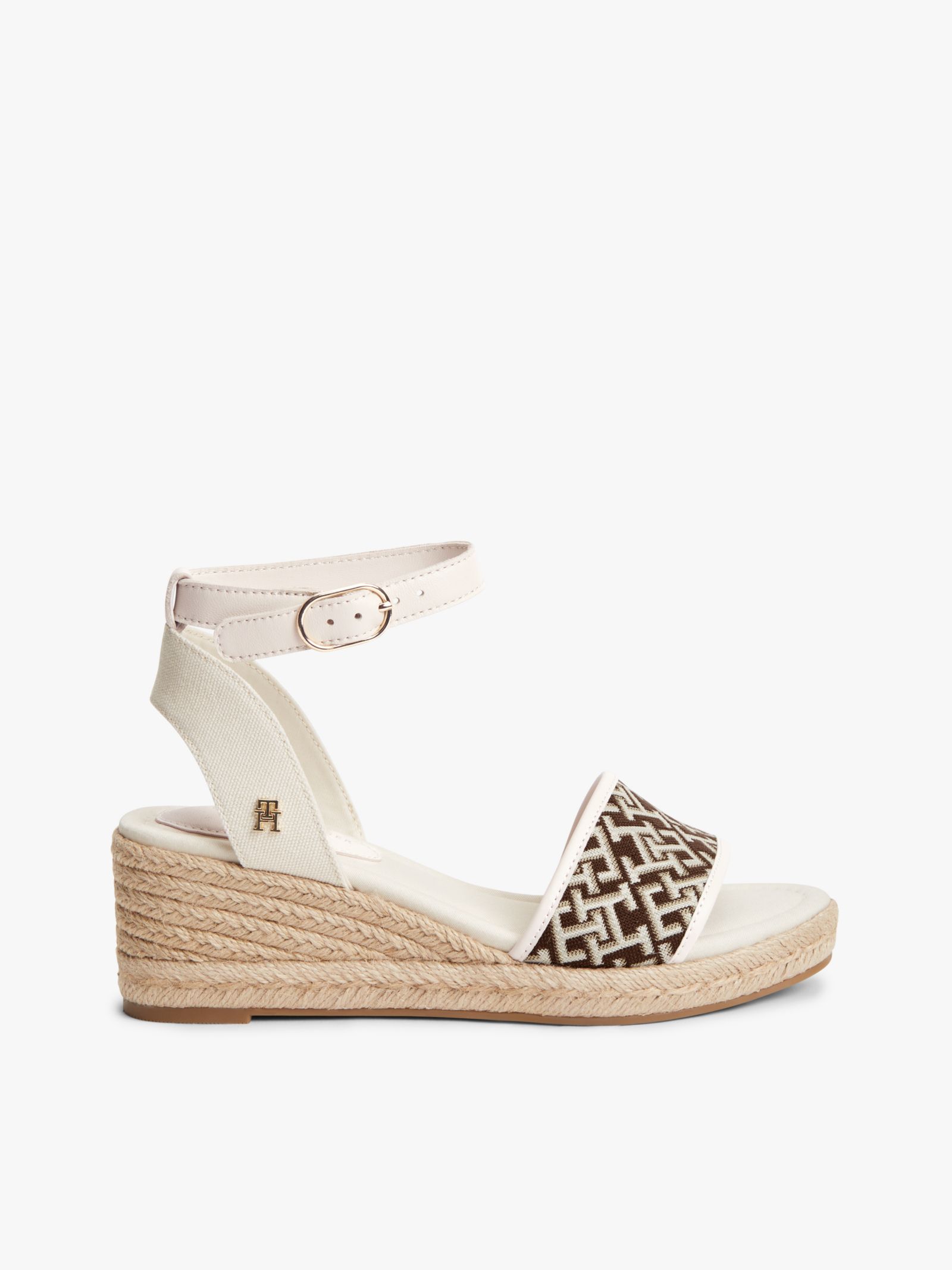 Tommy Hilfiger Jacquard espadrilles met sleehak en metalen logo in bruin
