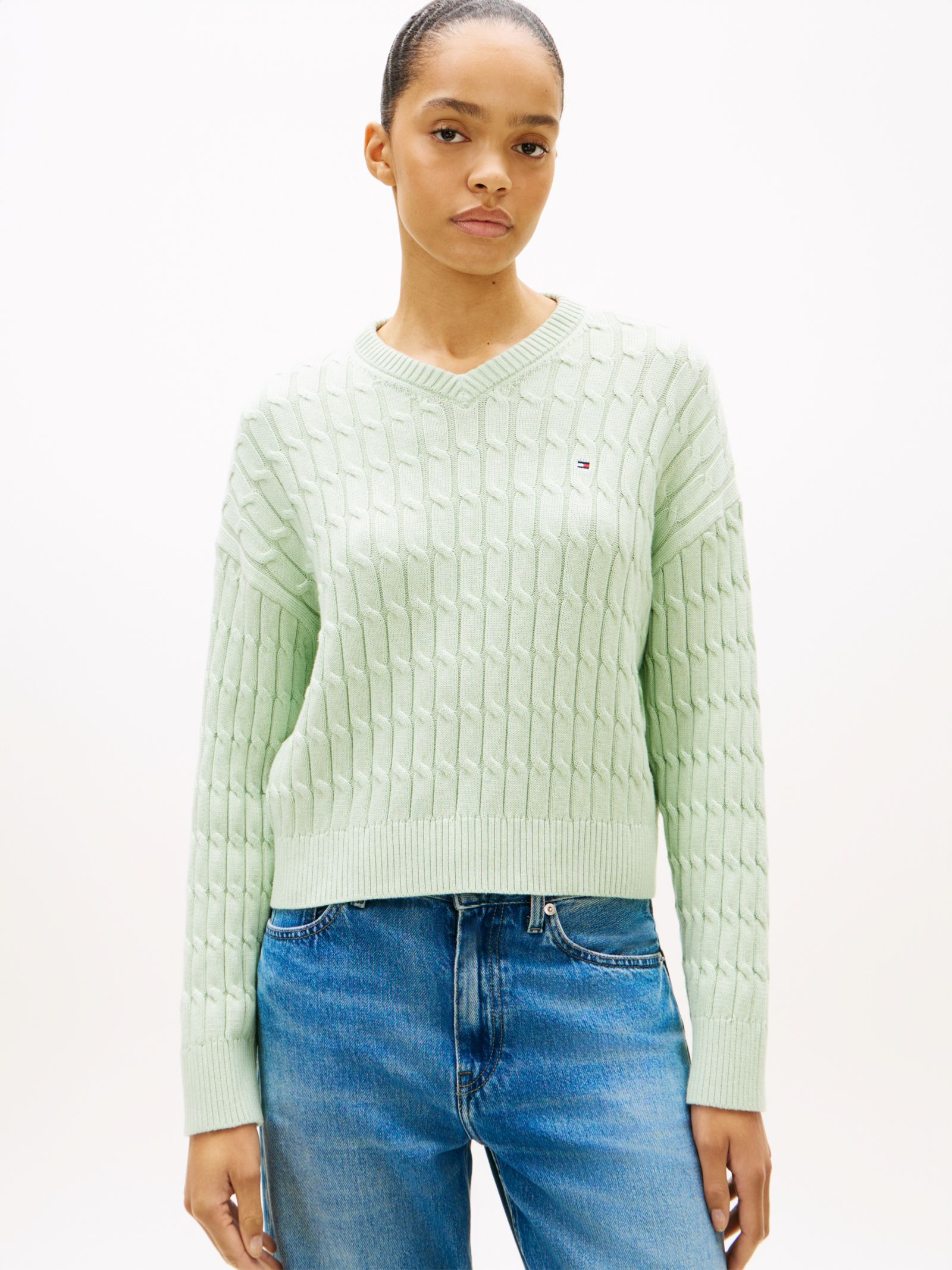 Tommy Hilfiger kabelgebreide relaxed fit trui in groen