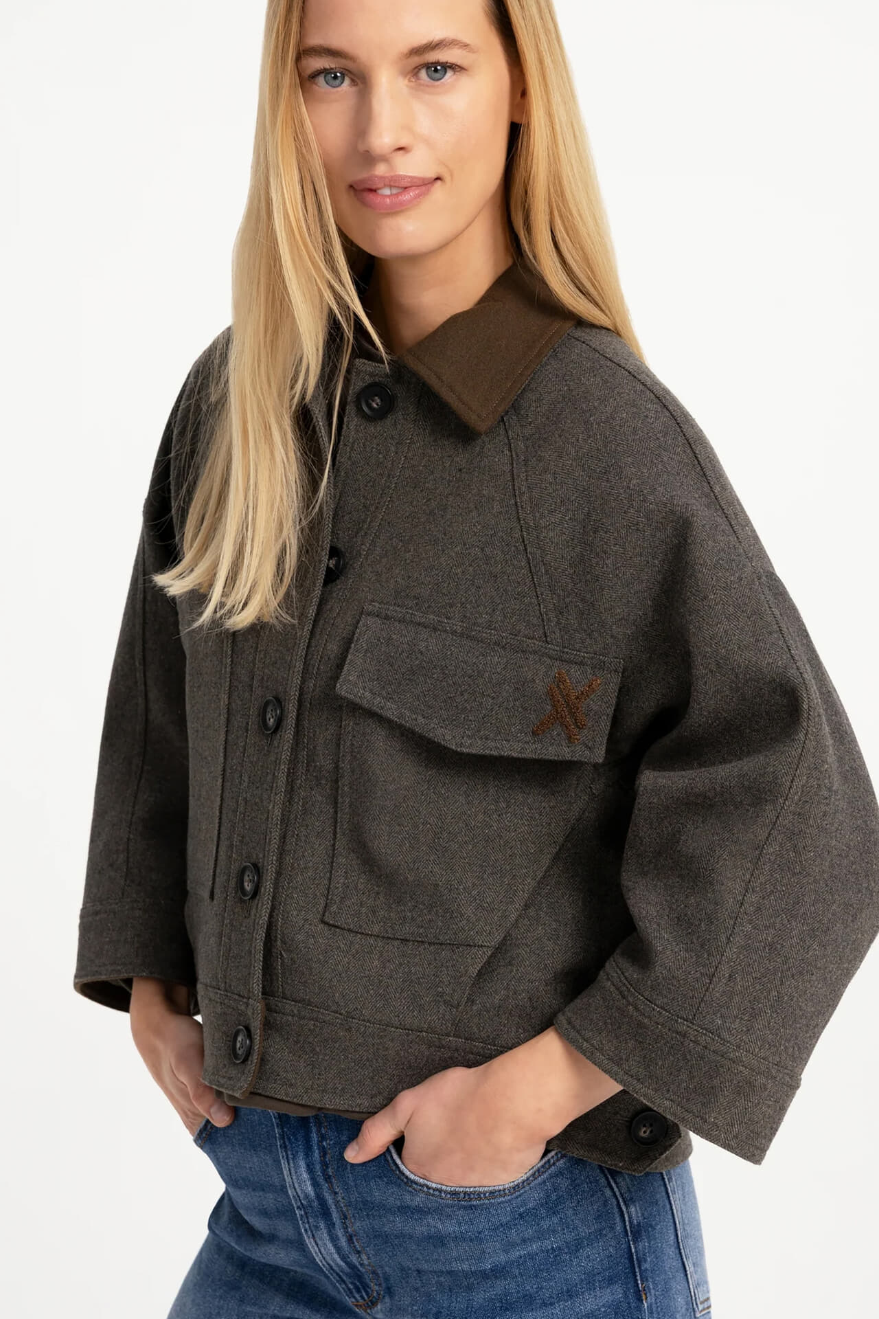 Yaya Jas Oversized Wolmix Grijs dames