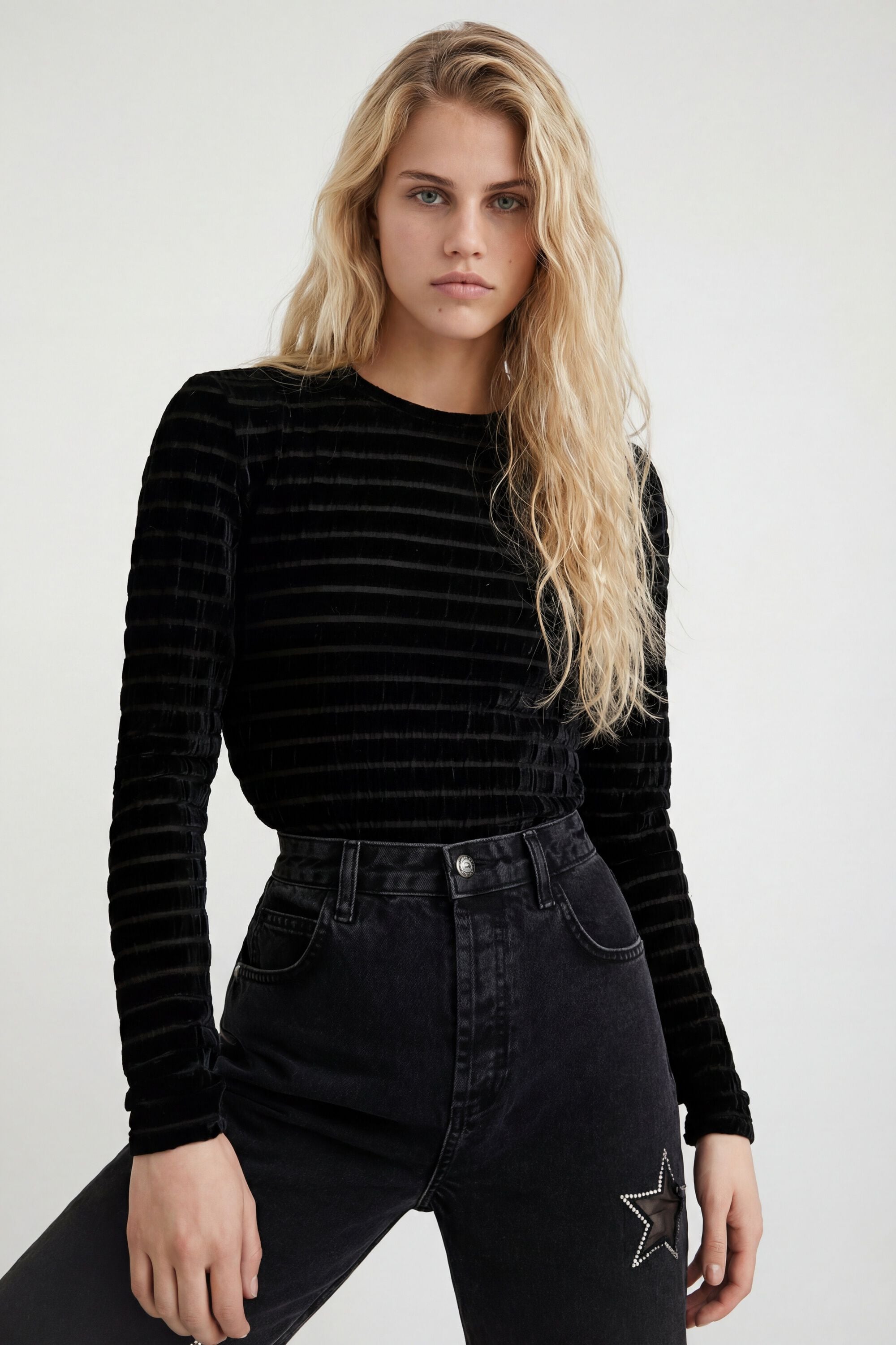 Desigual Fluweelachtige slim fit body met strepen
