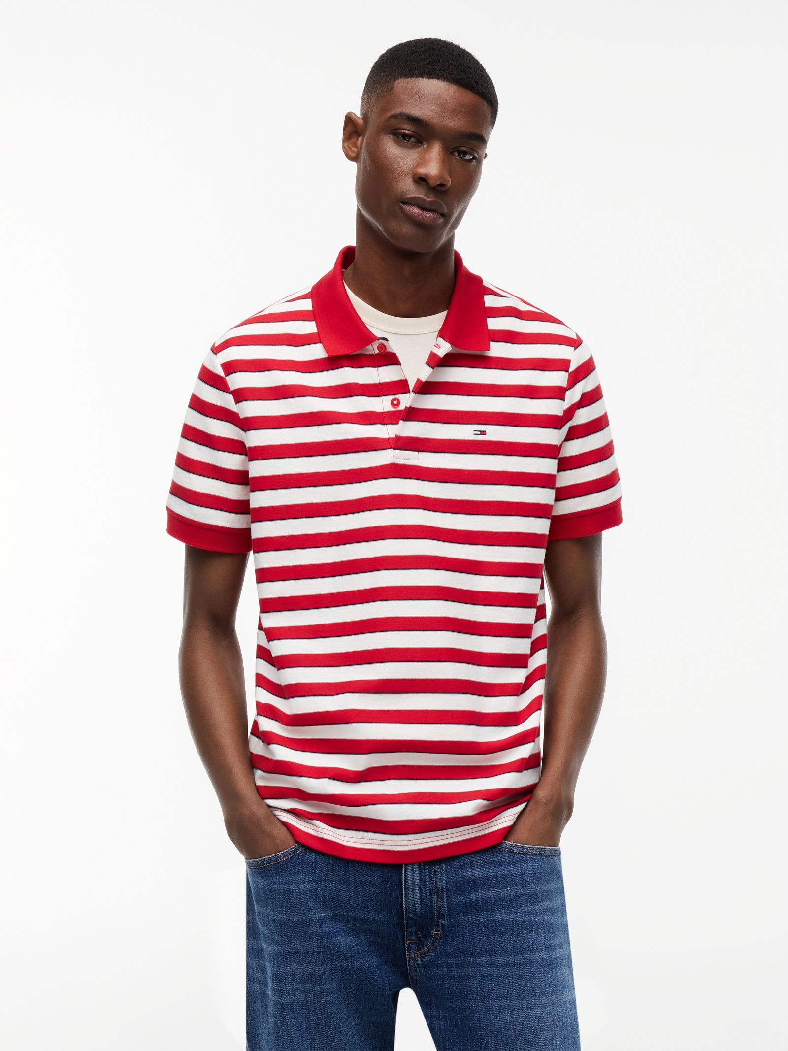 Tommy Jeans Regular fit gestreept jersey poloshirt in rood