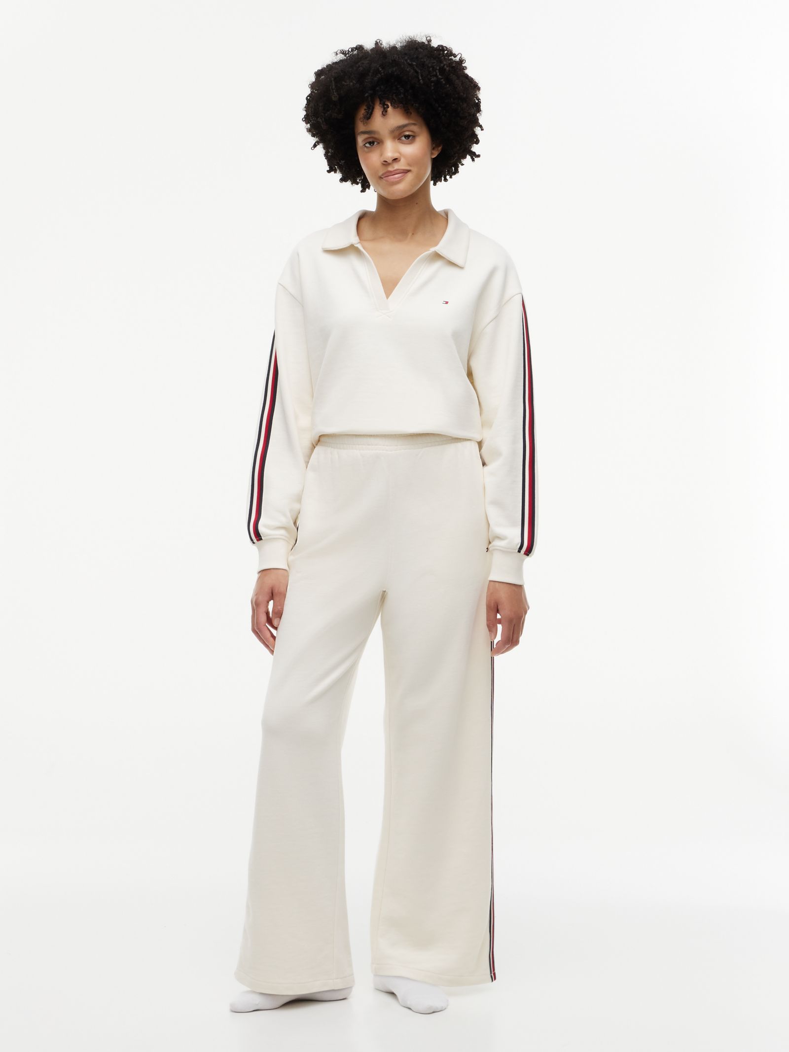 Tommy Hilfiger Lounge Jogger met wijde broekspijpen en Signature Streep in wit
