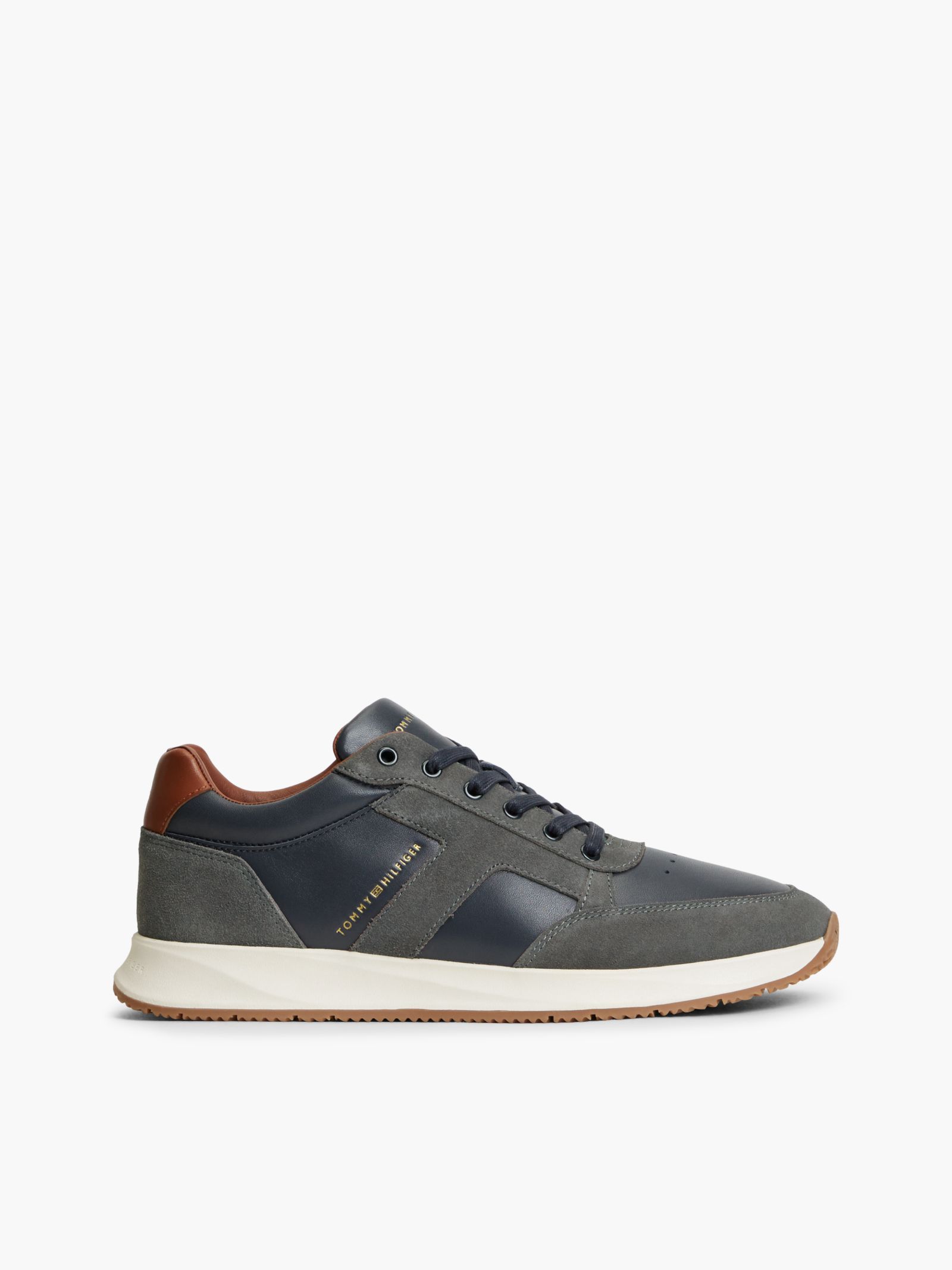 Tommy Hilfiger Leren sneaker met gemengde texturen in grijs