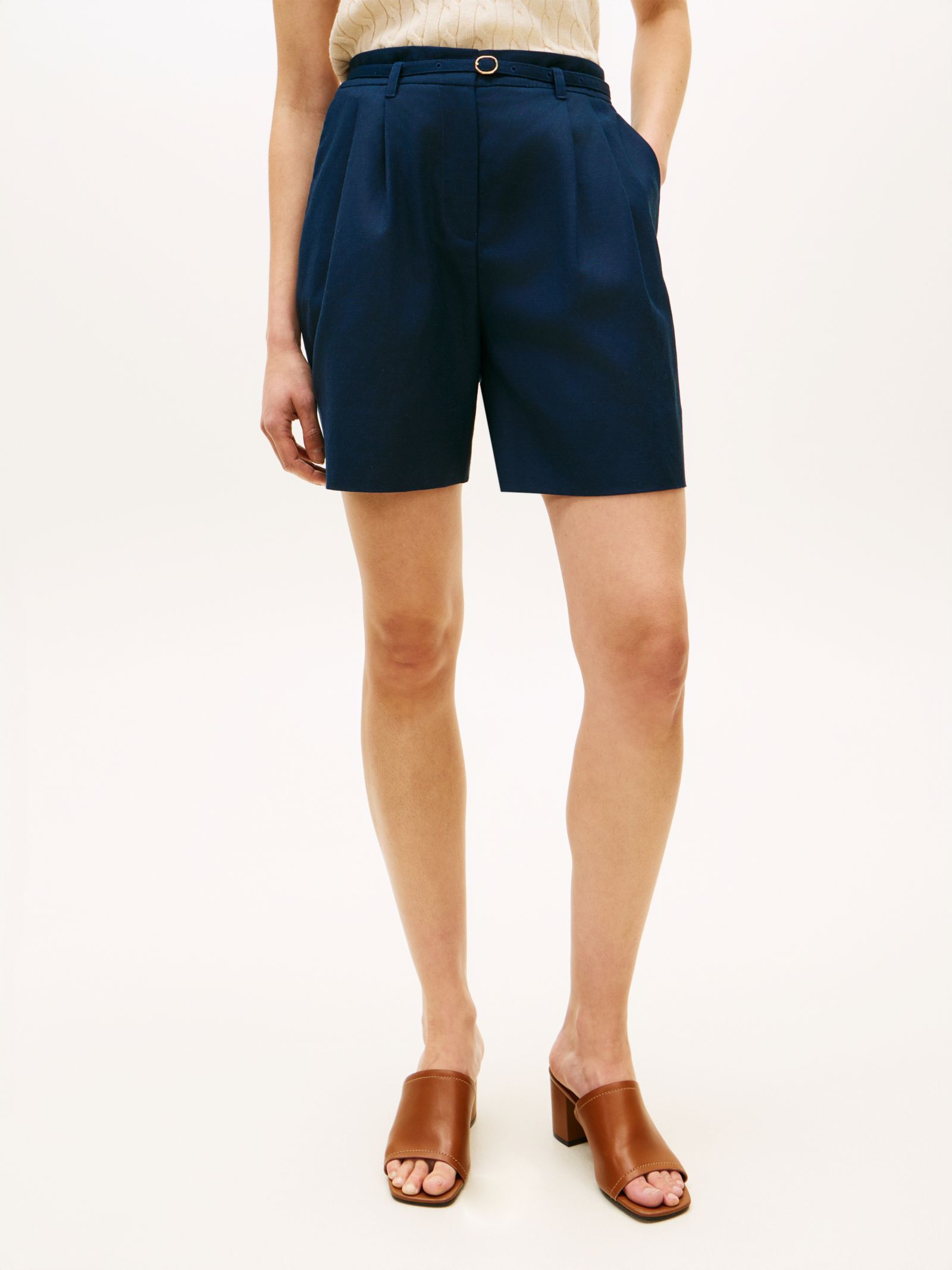 Tommy Hilfiger Linnenmix short met wijde fit in marine