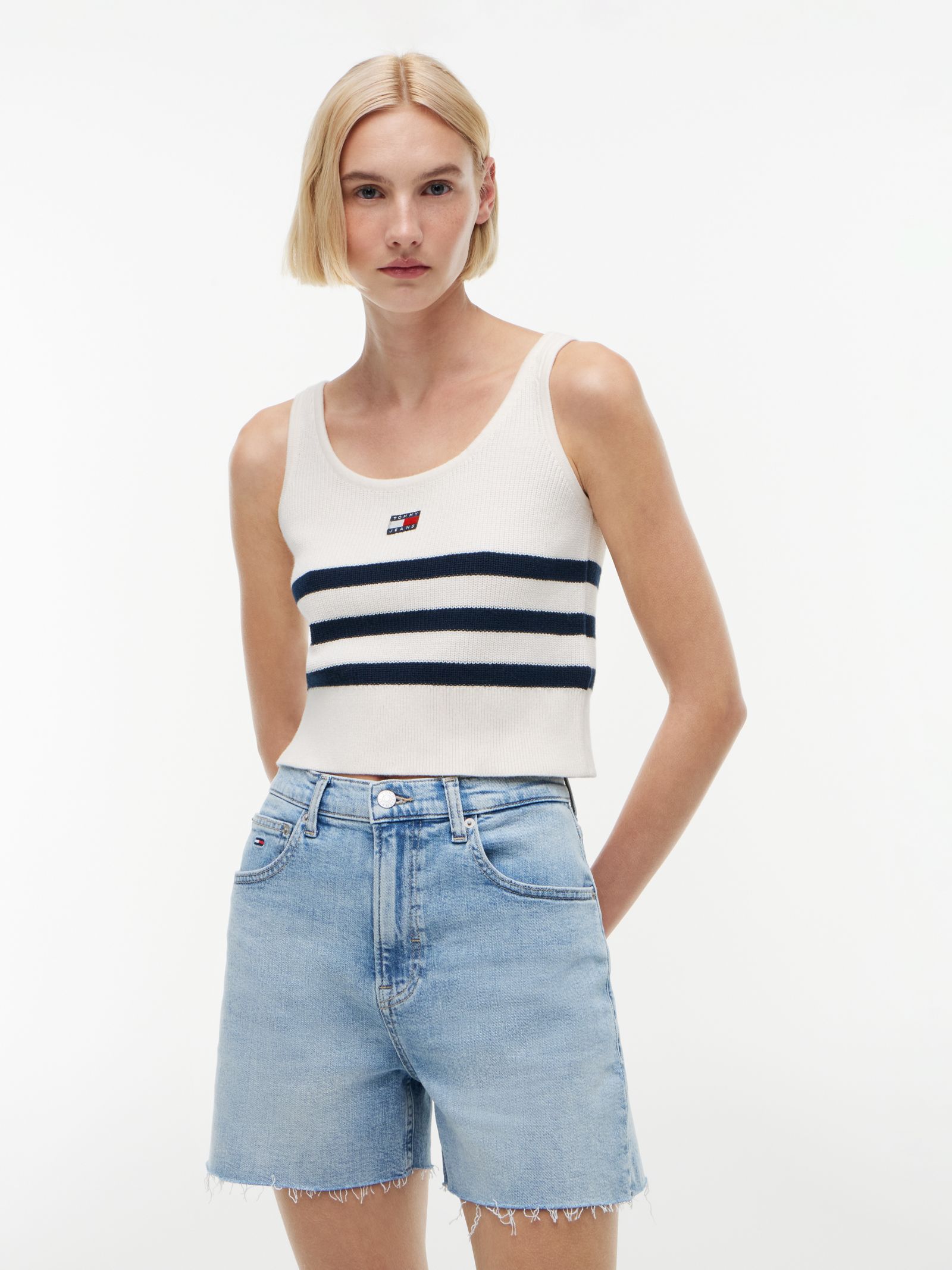 Tommy Jeans Gestreepte tanktop met Tommy Badge in wit