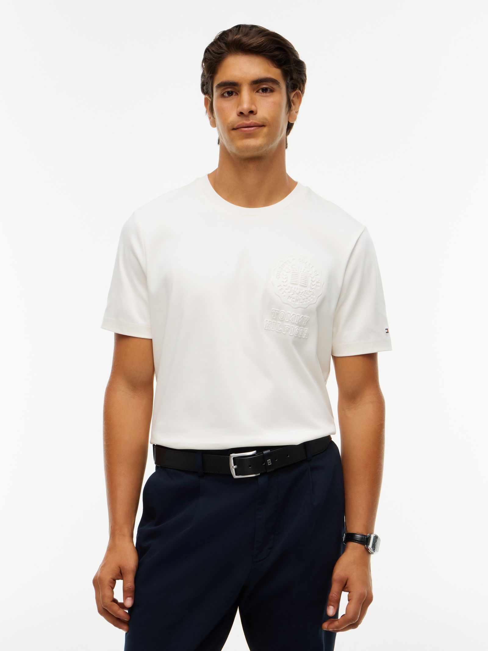 Tommy Hilfiger interlock gebreid T-shirt met reliëflogo in wit