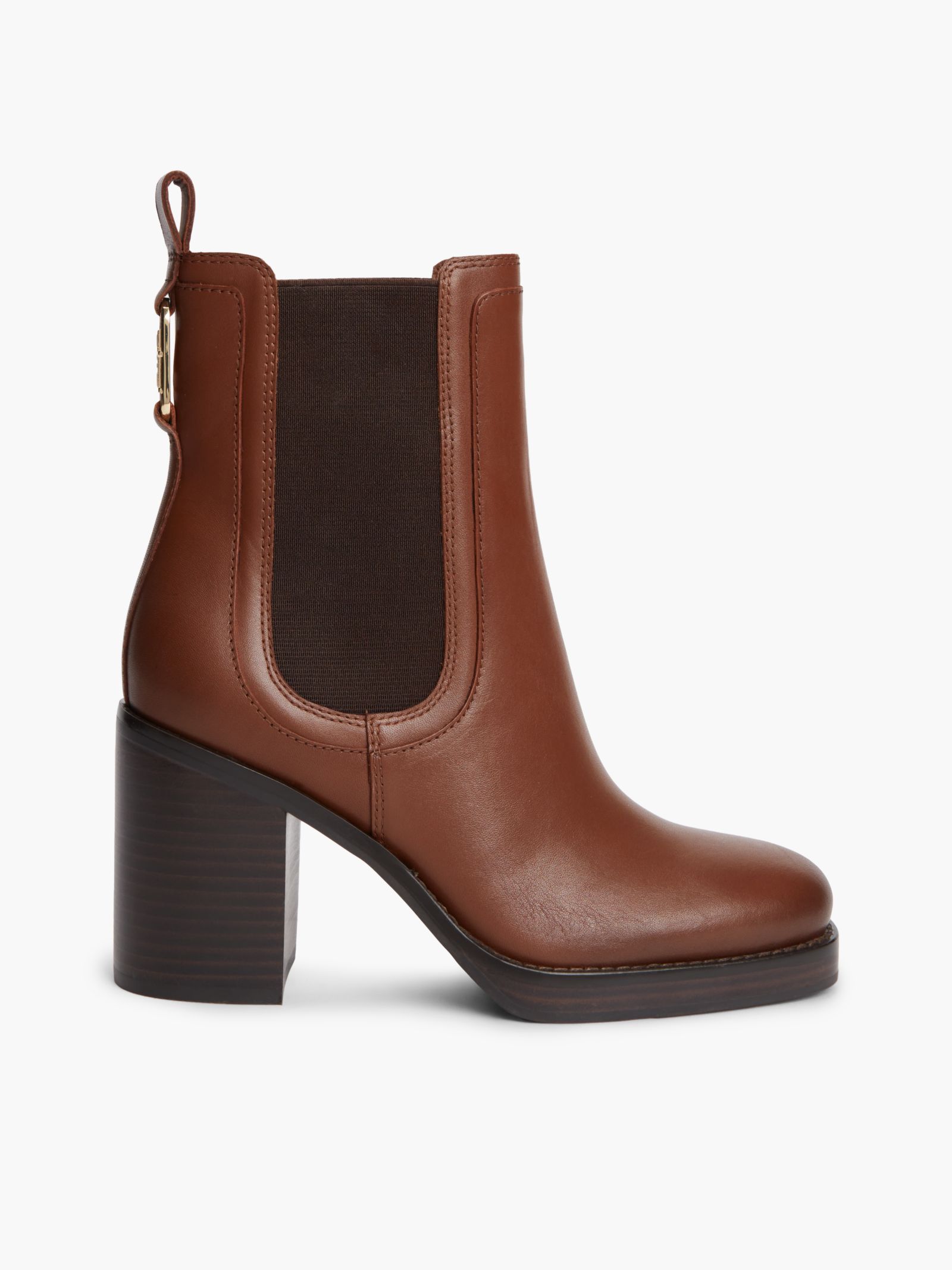 Tommy Hilfiger leren chelsea boot met vierkante neus en blokhak in bruin