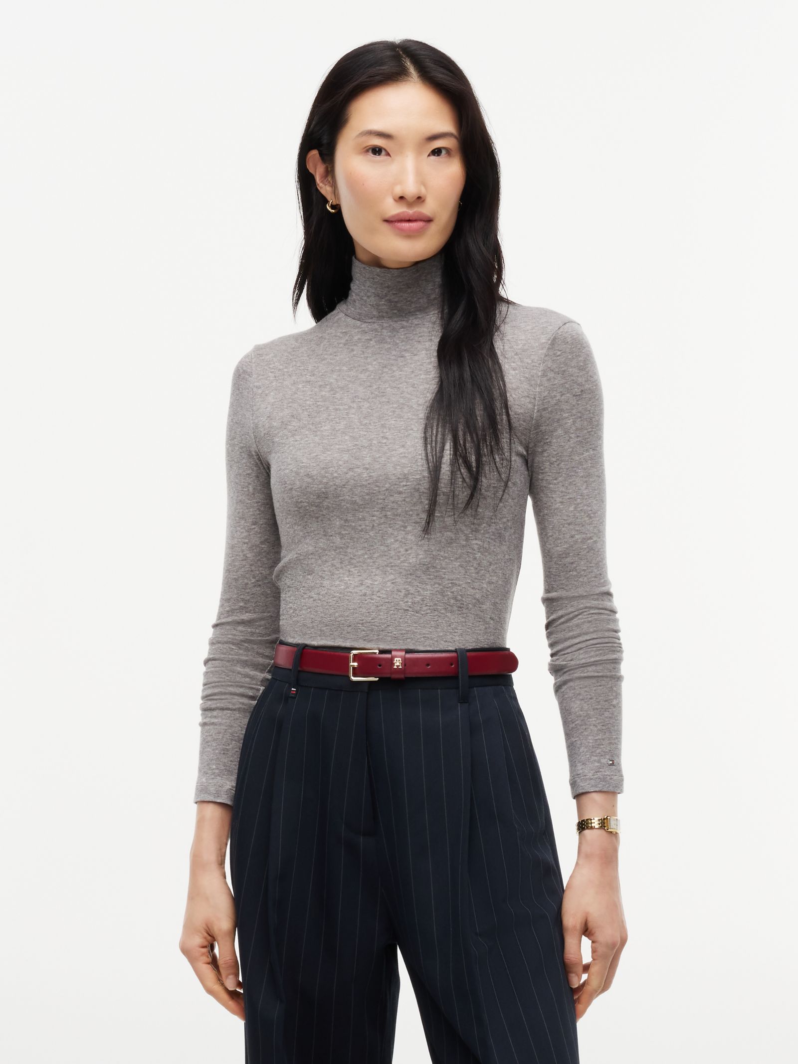 Tommy Hilfiger Slim fit top met opstaande hals en lange mouwen in grijs