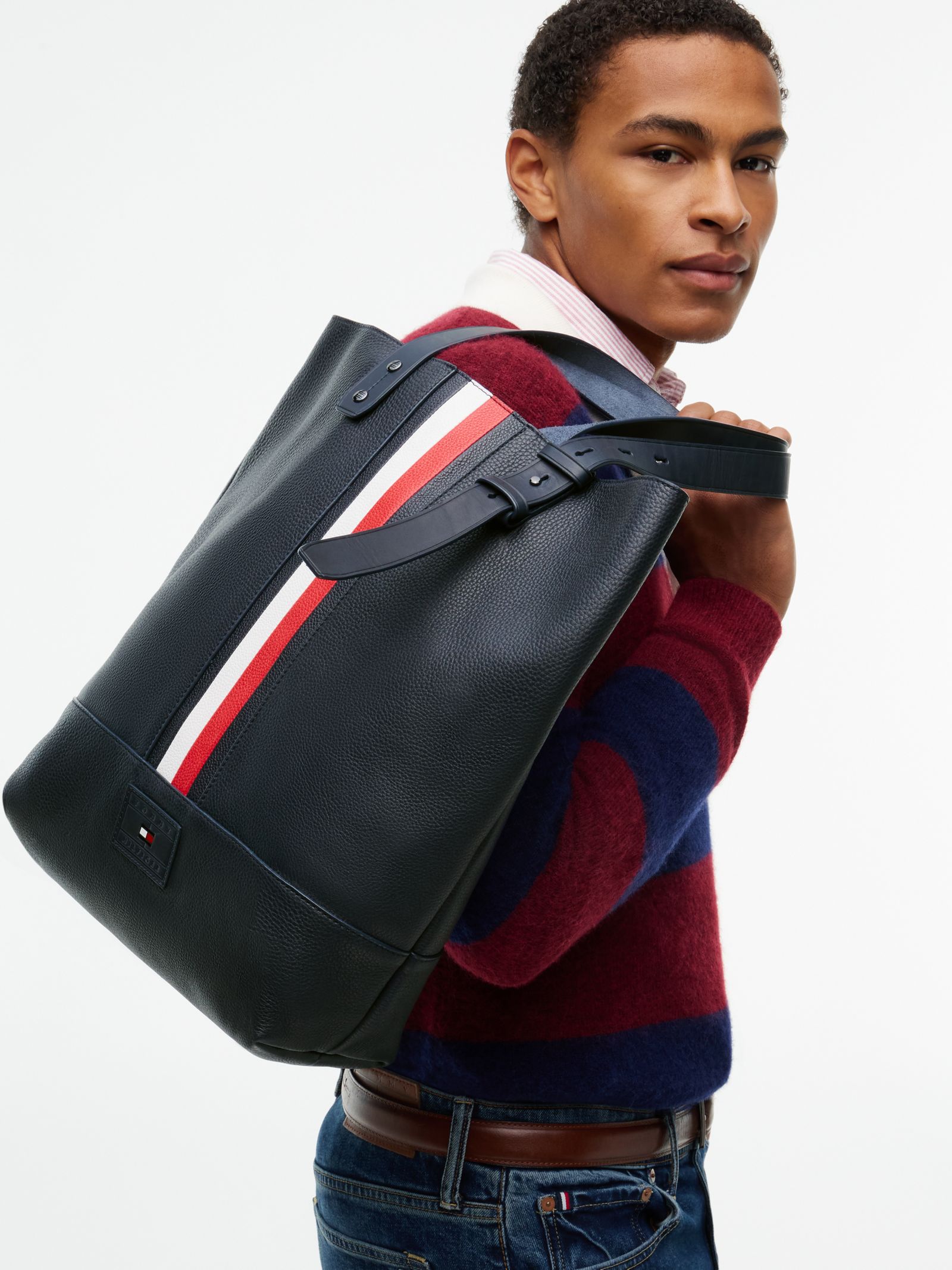 Tommy Hilfiger Shopper van gegranuleerd leer met logo in marine