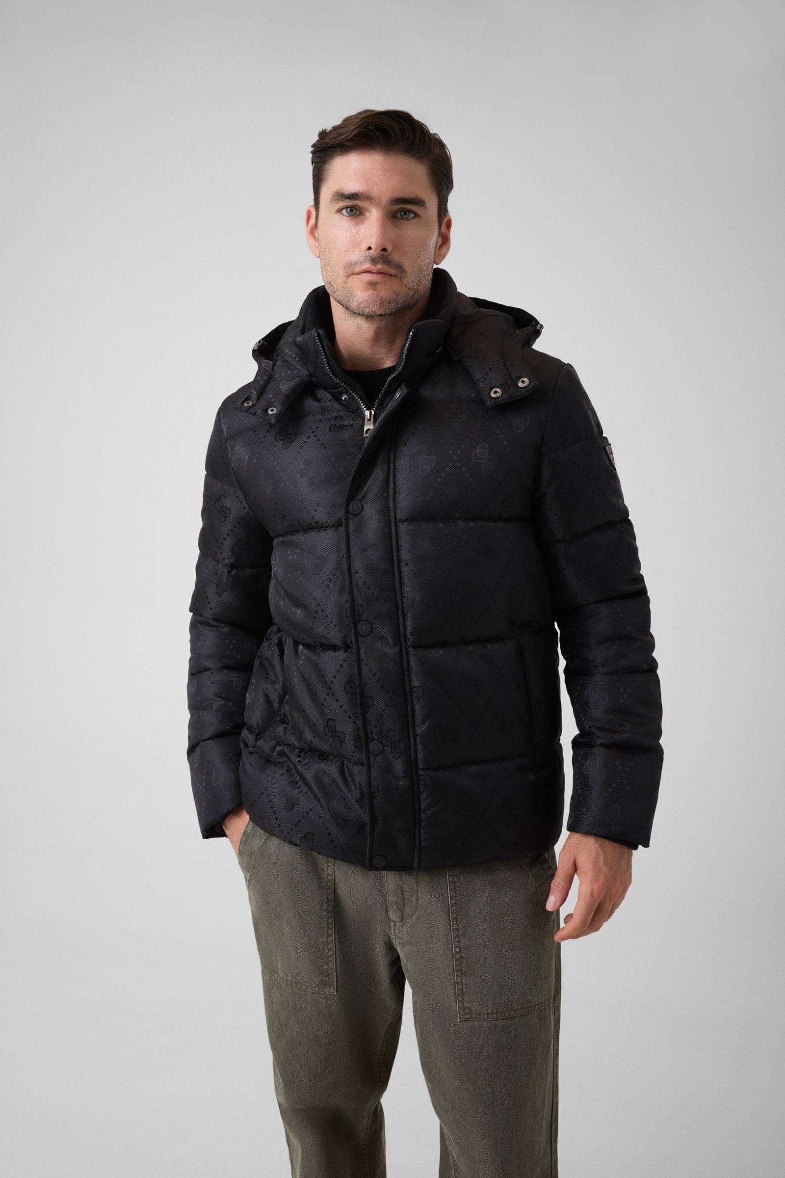 Guess Pufferjas Met Monogram in zwart