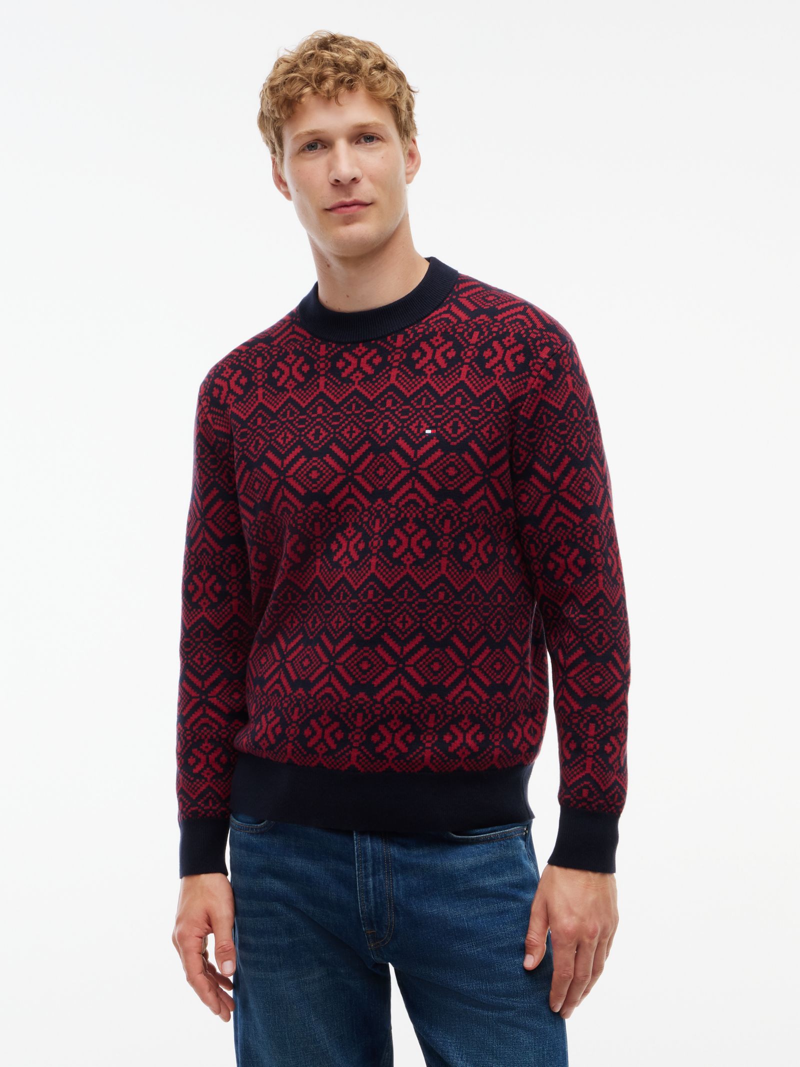 Tommy Hilfiger Relaxed fit trui met ronde hals en Fair Isle patroon in marine
