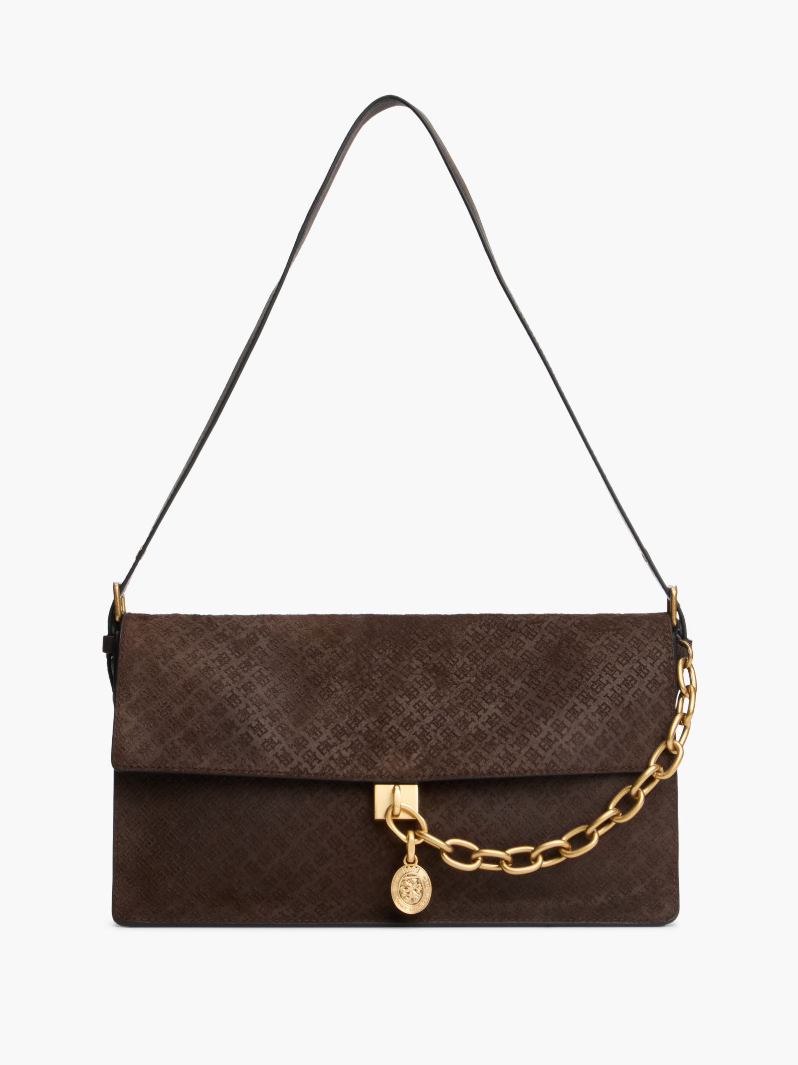 Tommy Hilfiger Suède schoudertas met kettingband en TH Monogram