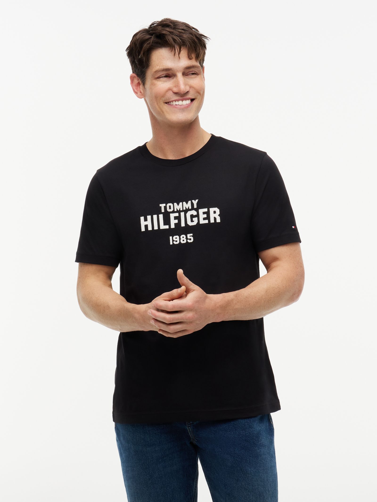 Tommy Hilfiger Jersey T-shirt met ronde hals en contrasterend logo in zwart