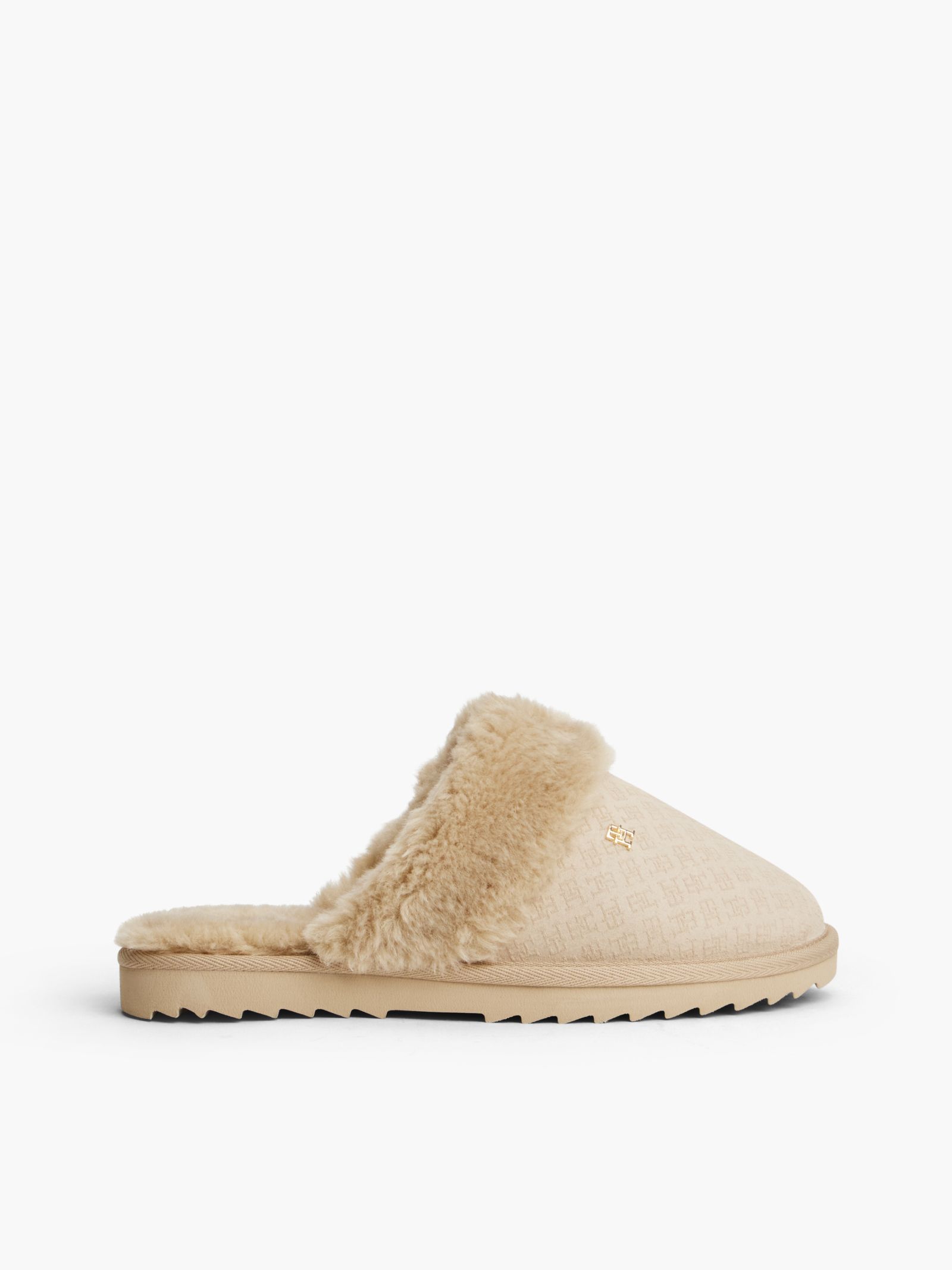 Tommy Hilfiger Leren slipper met imitatiebont en kartelzool