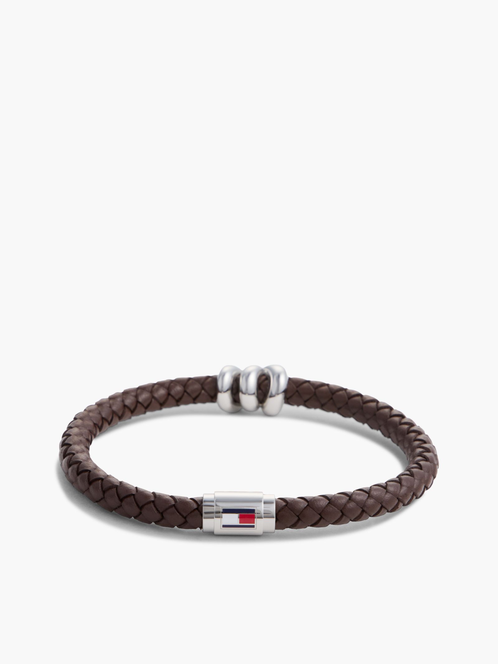 Tommy Hilfiger bruine gevlochten leren armband met scheepsknoop