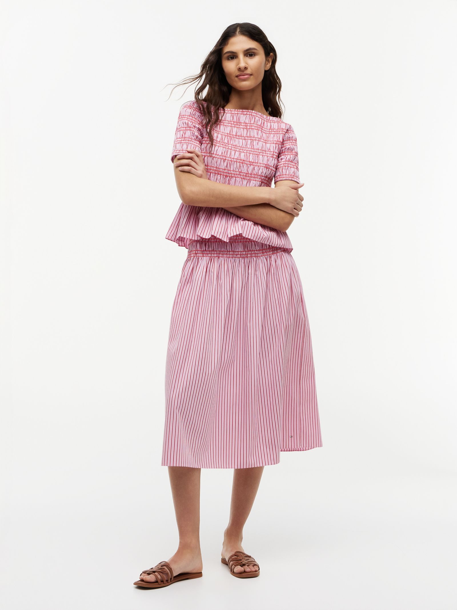 Tommy Hilfiger Gesmokte gestreepte midirok met stiksels