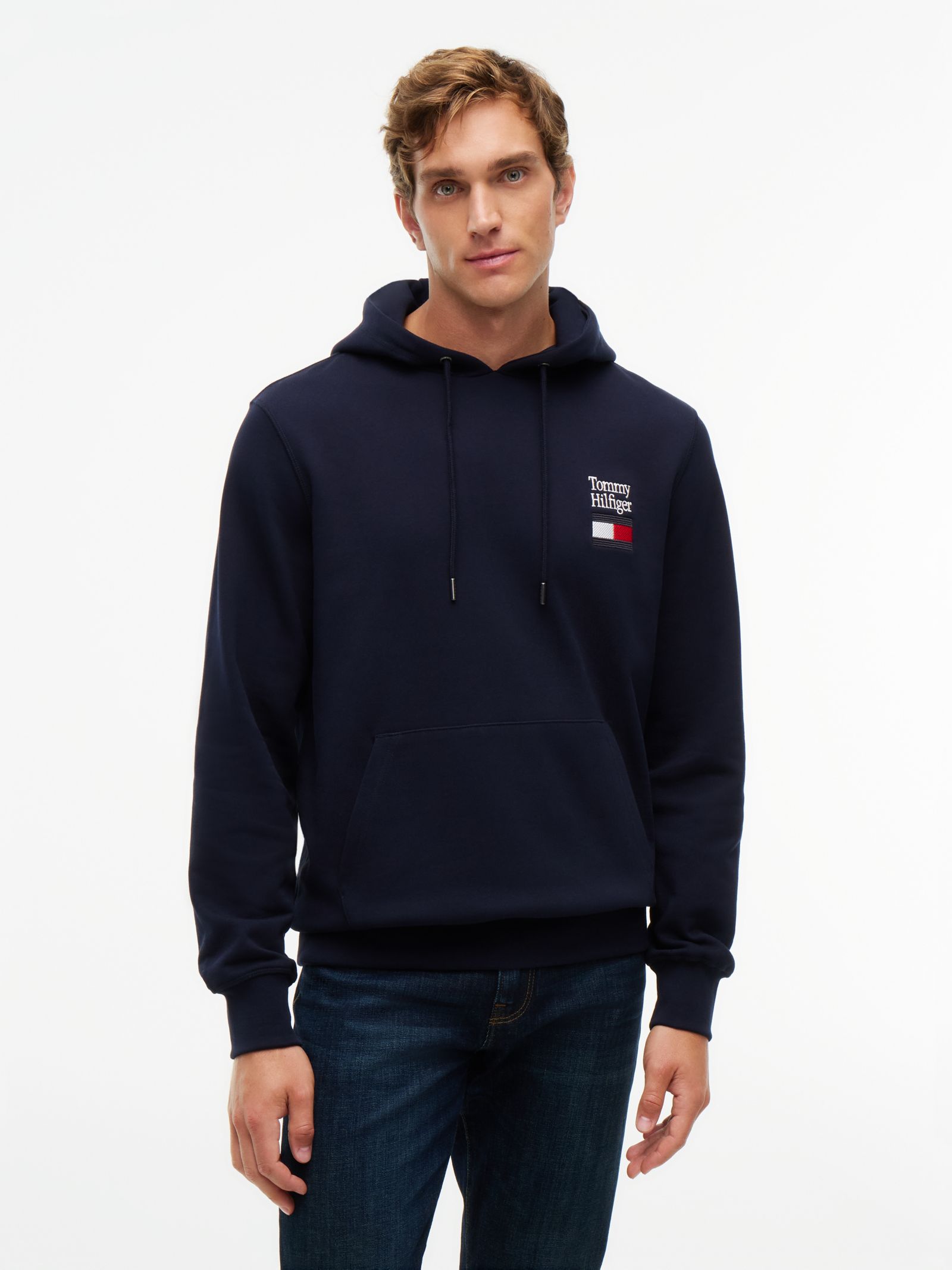 Tommy Hilfiger terry hoodie met trekkoord en stacklogo in marine