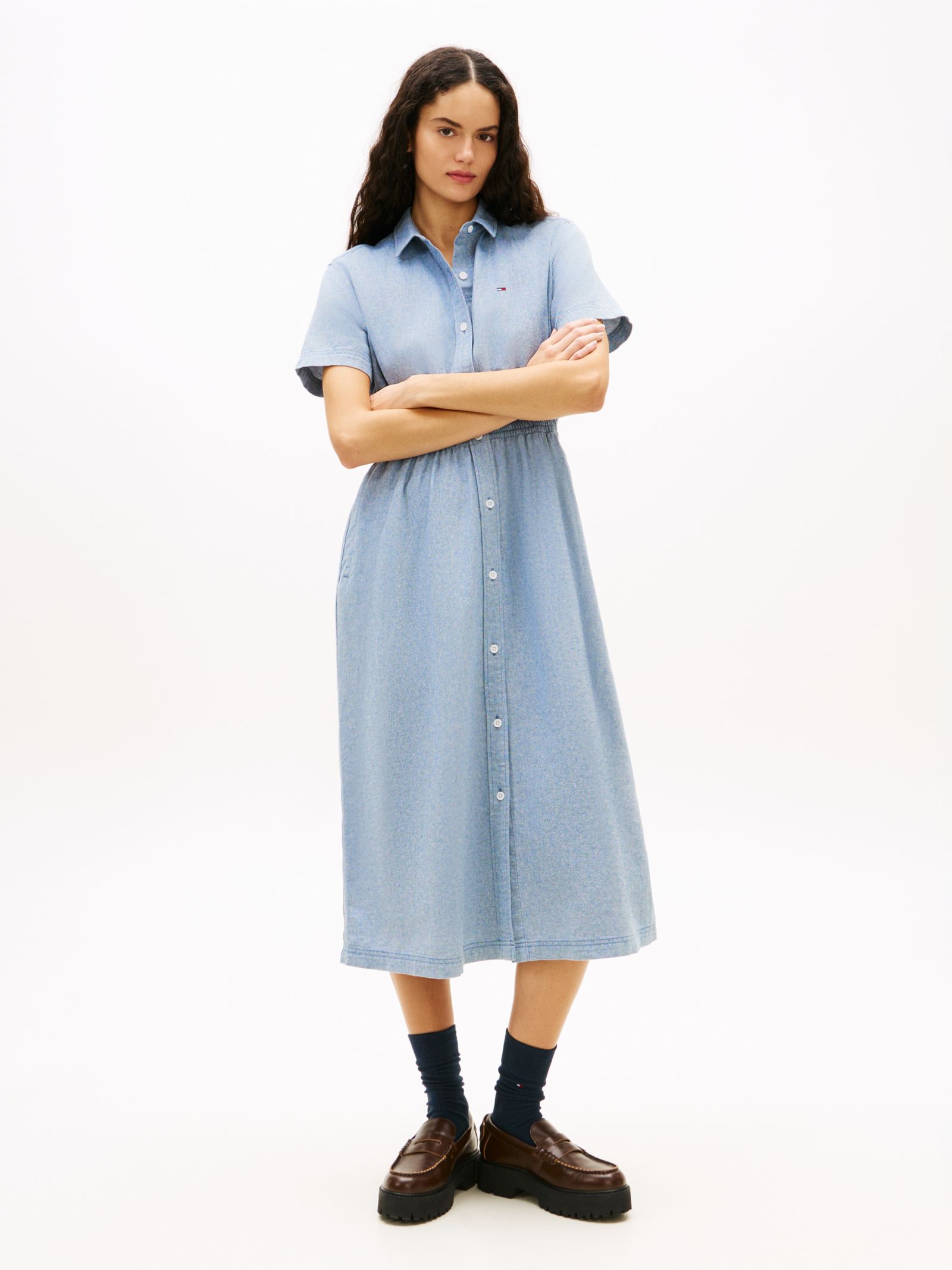Tommy Jeans Relaxed fit maxi overhemdjurk van linnenmix