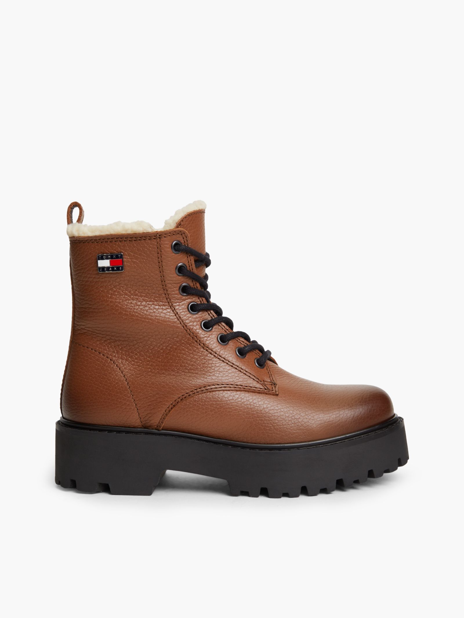 Tommy Jeans Archive leren platform veterlaars met warme voering in bruin