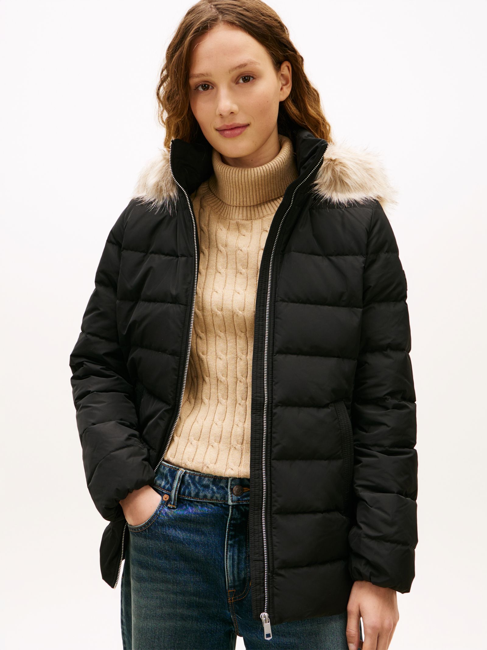 Tommy Hilfiger Pufferjack Met Donsvulling En Capuchon in zwart
