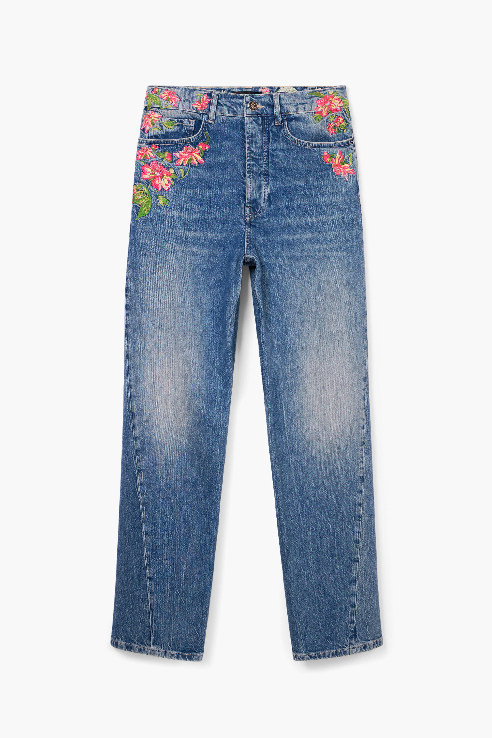 Desigual Lange denim broek met bloemen