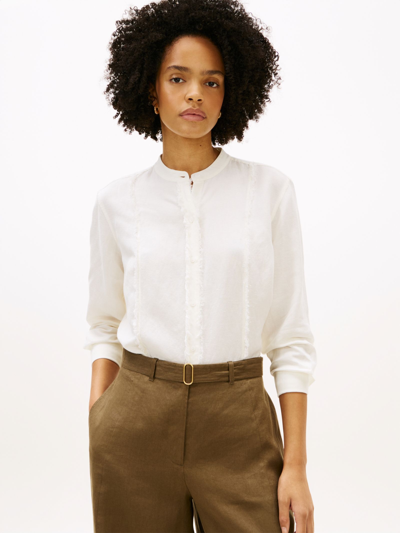 Tommy Hilfiger Relaxed fit linnenmix overhemd met rafels in wit
