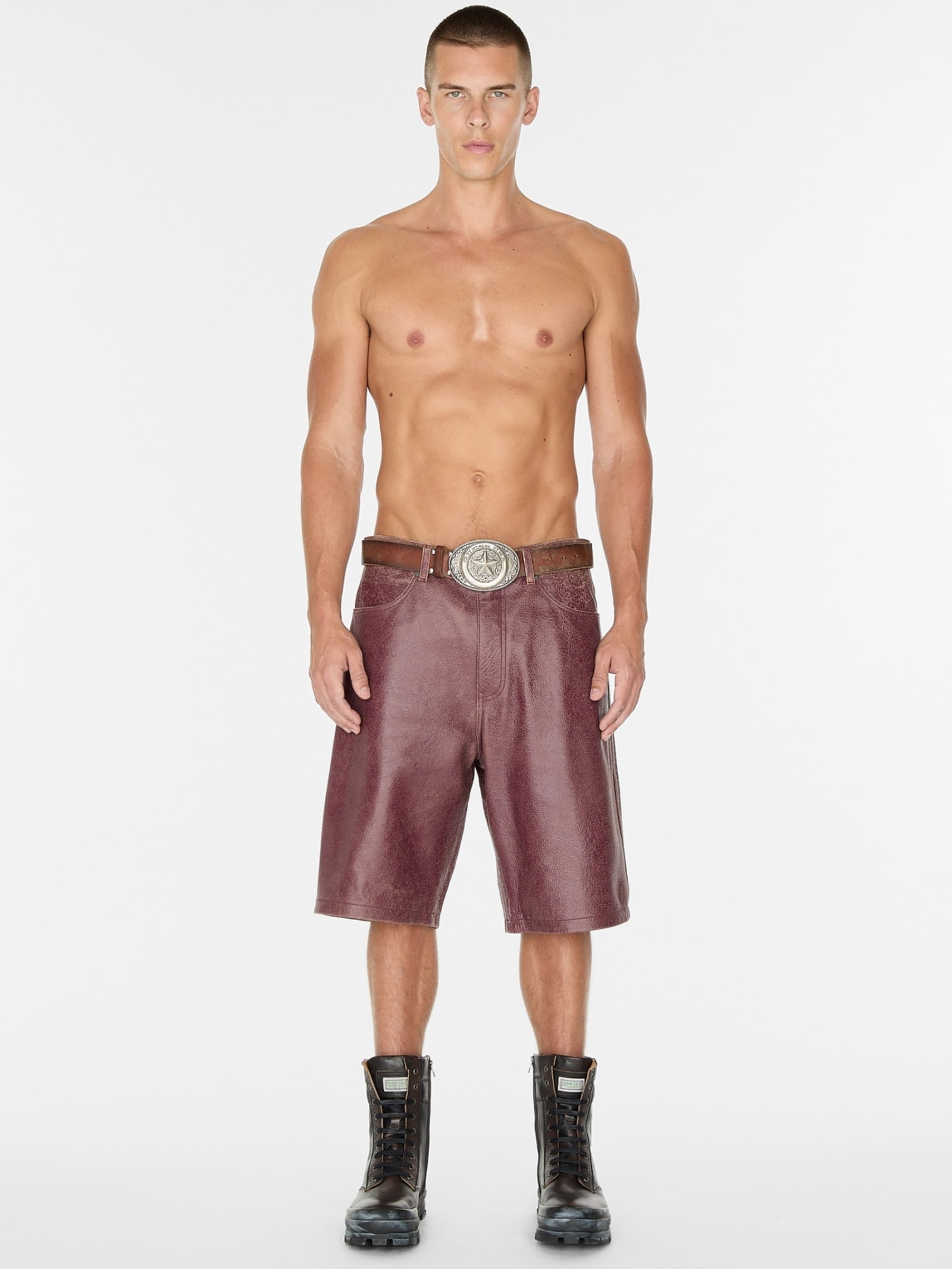 Guess Leren Shorts Hoge Taille in bruin