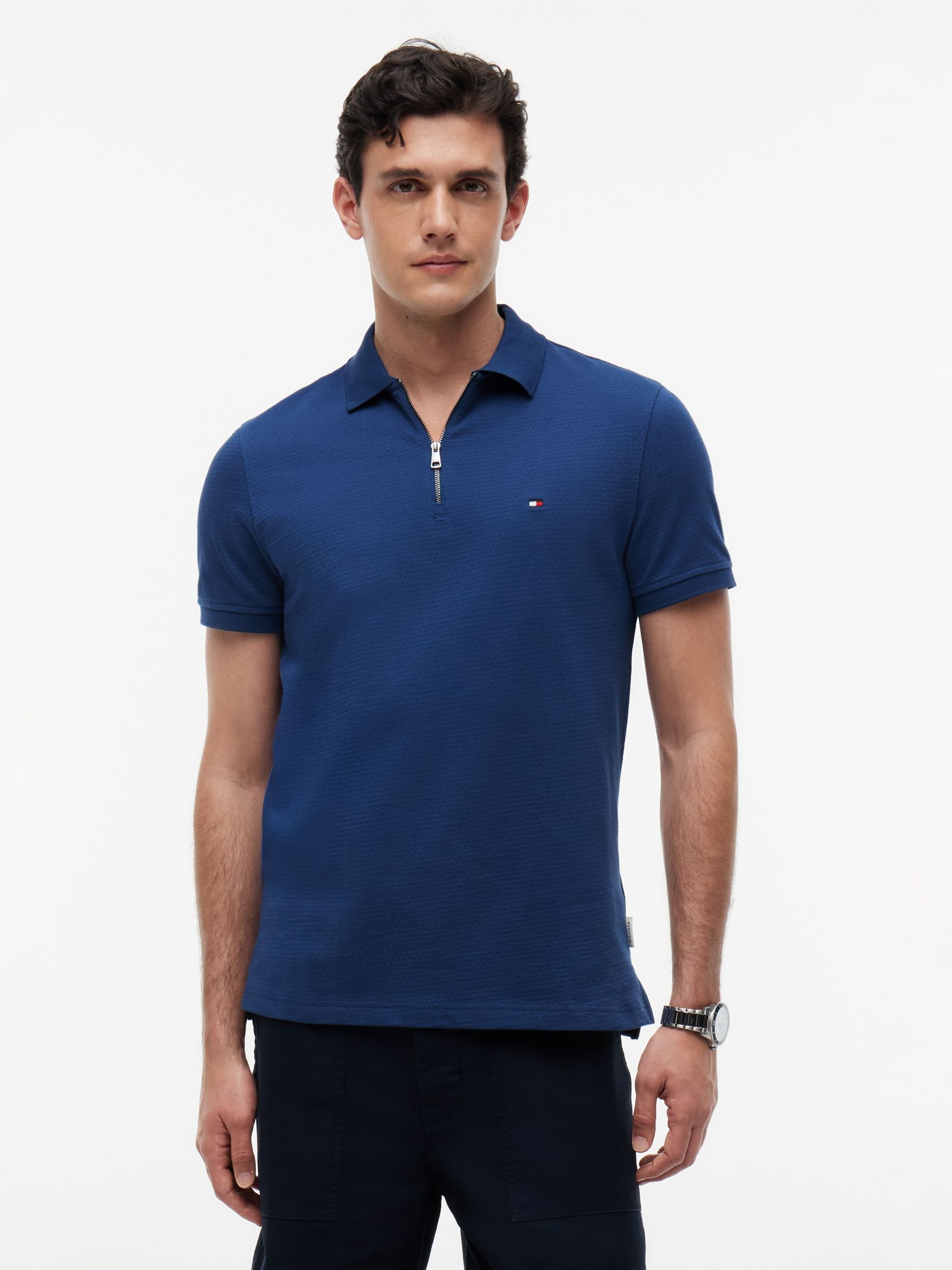 Tommy Hilfiger Regular fit poloshirt met rits en air dots