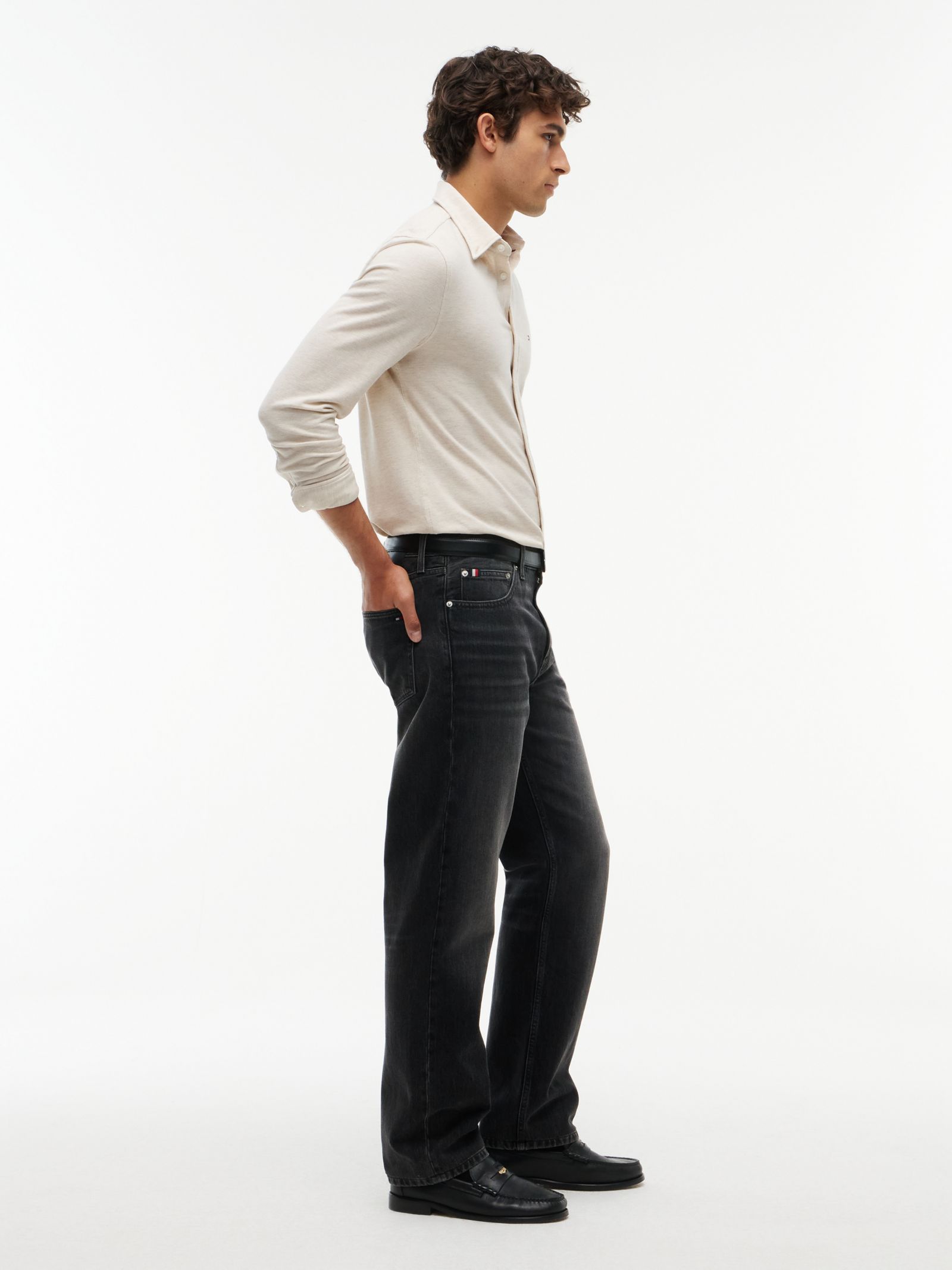 Tommy Hilfiger Dover regular straight jeans met whiskers in zwart