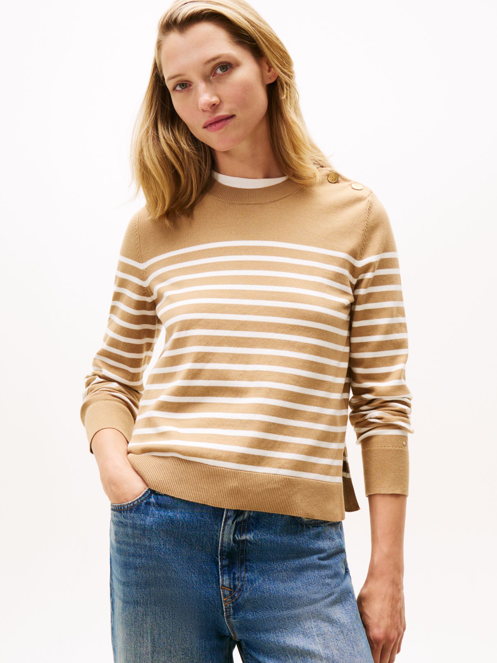 Tommy Hilfiger Jersey trui met goudkleurige knopen
