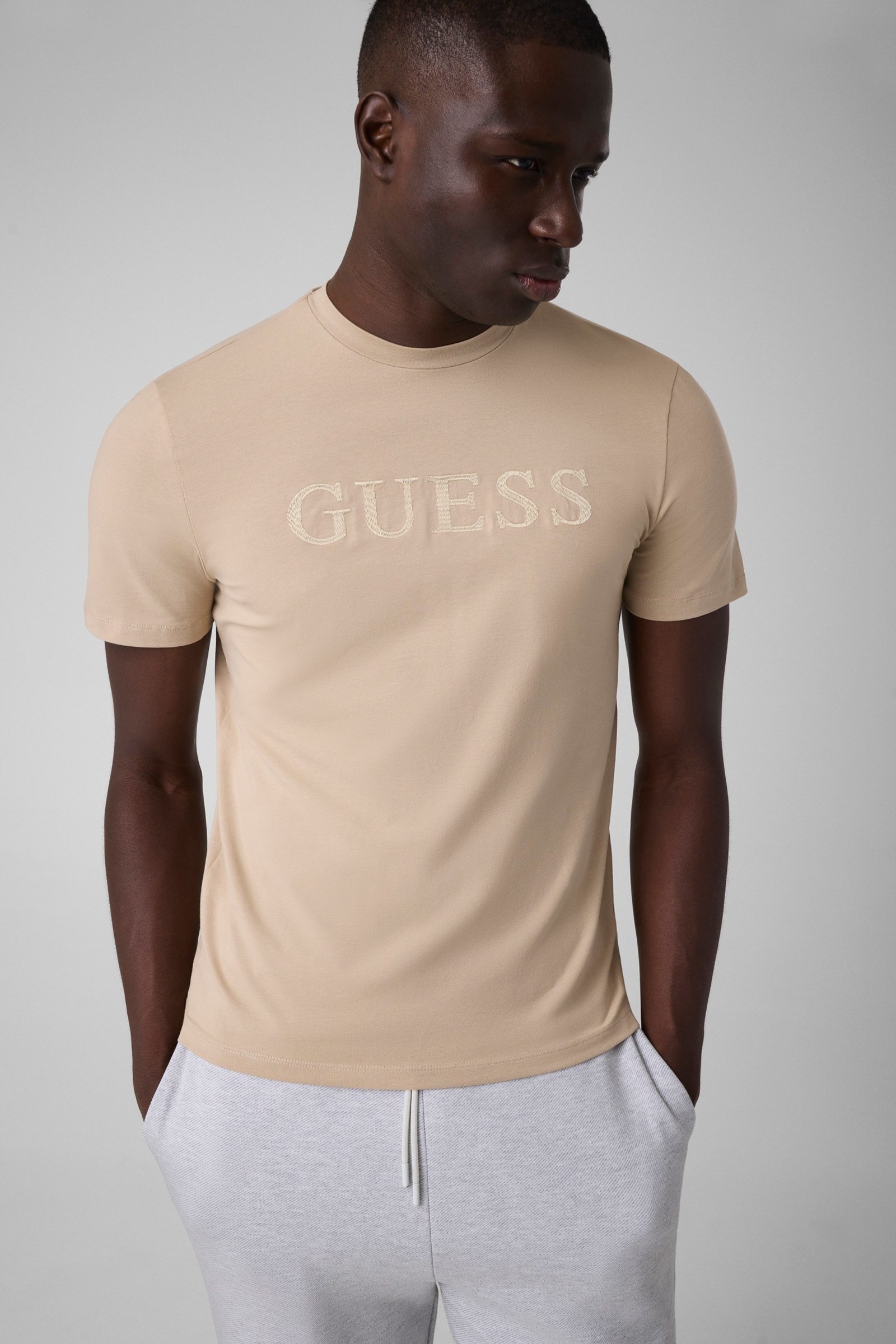 Guess T-Shirt Met Geborduurd Logo for men in beige