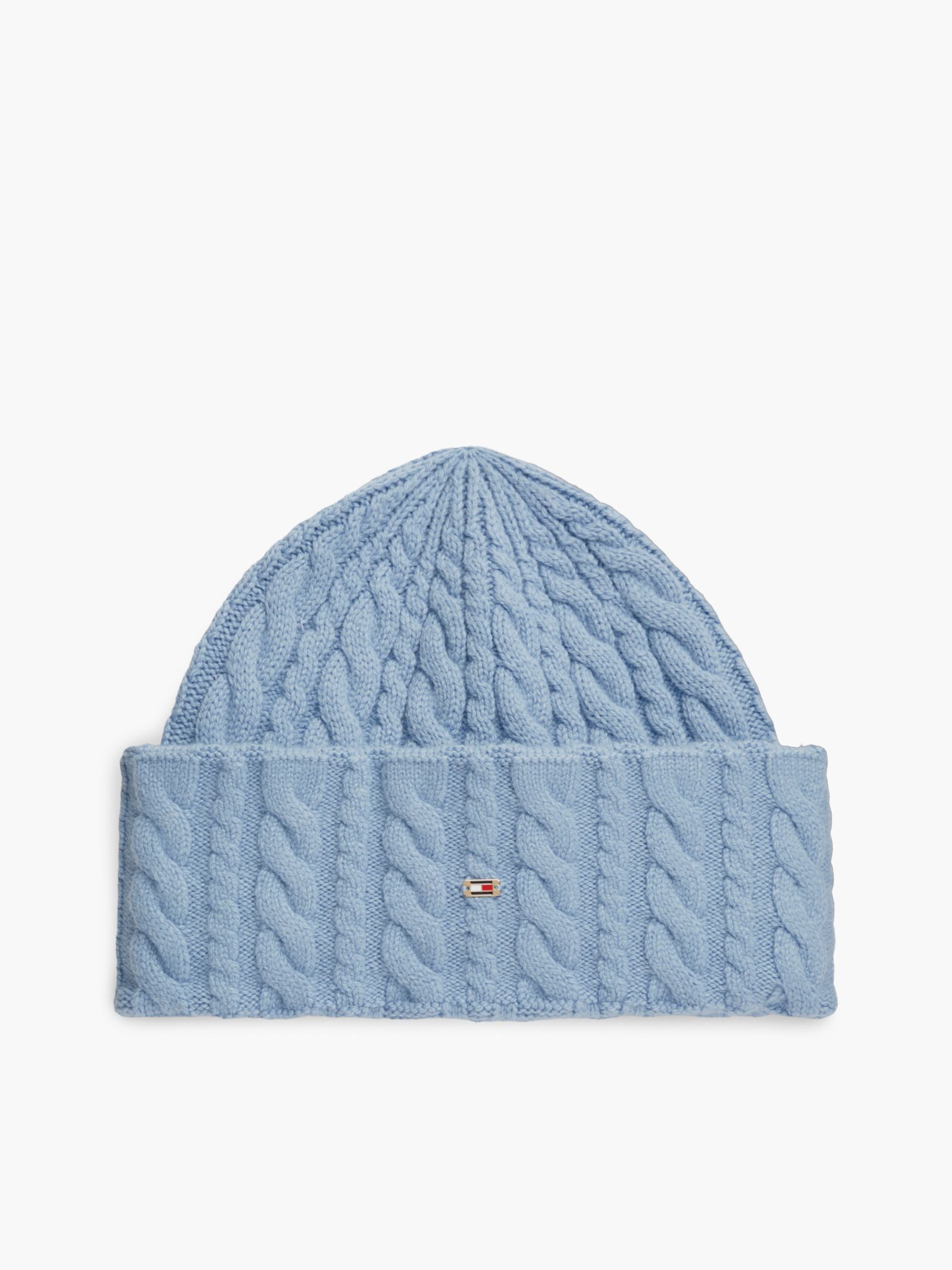 Tommy Hilfiger kabelgebreide beanie met vlag en alpaca in blauw
