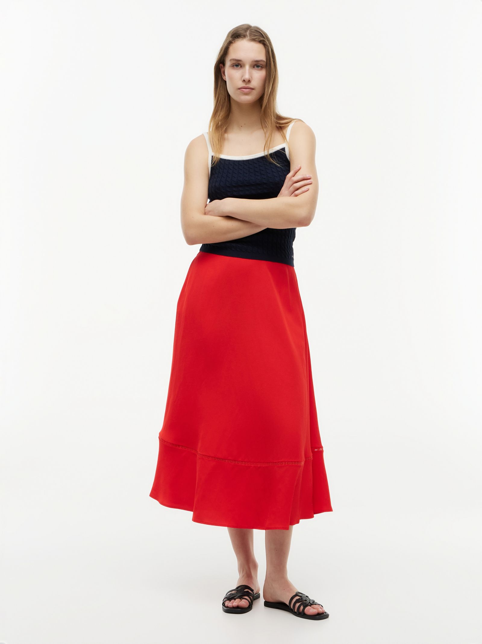 Tommy Hilfiger Flare Fit Midi rok met linnen en logo in rood