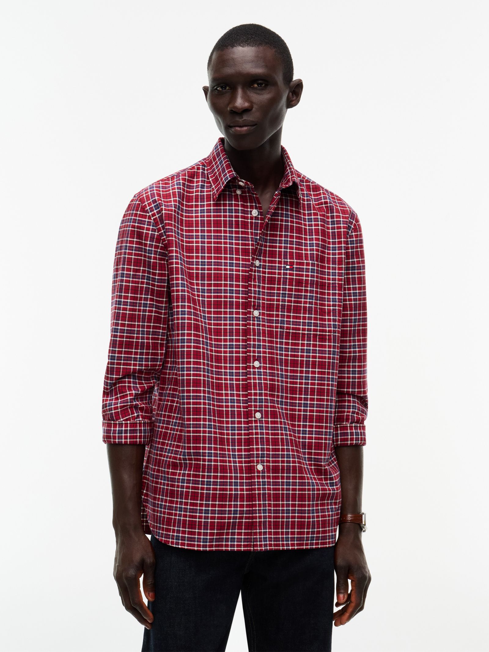 Tommy Hilfiger relaxed fit Oxford overhemd met tartanruit in rood