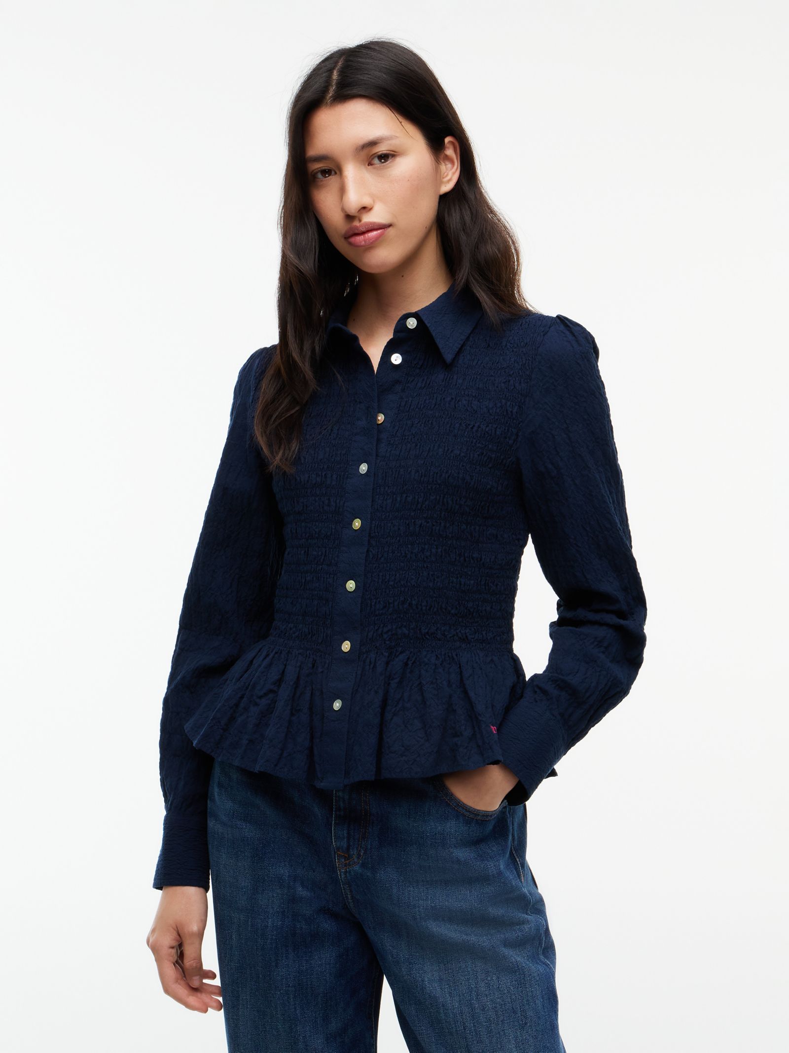 Tommy Jeans Slim fit gesmokt seersucker overhemd in marine