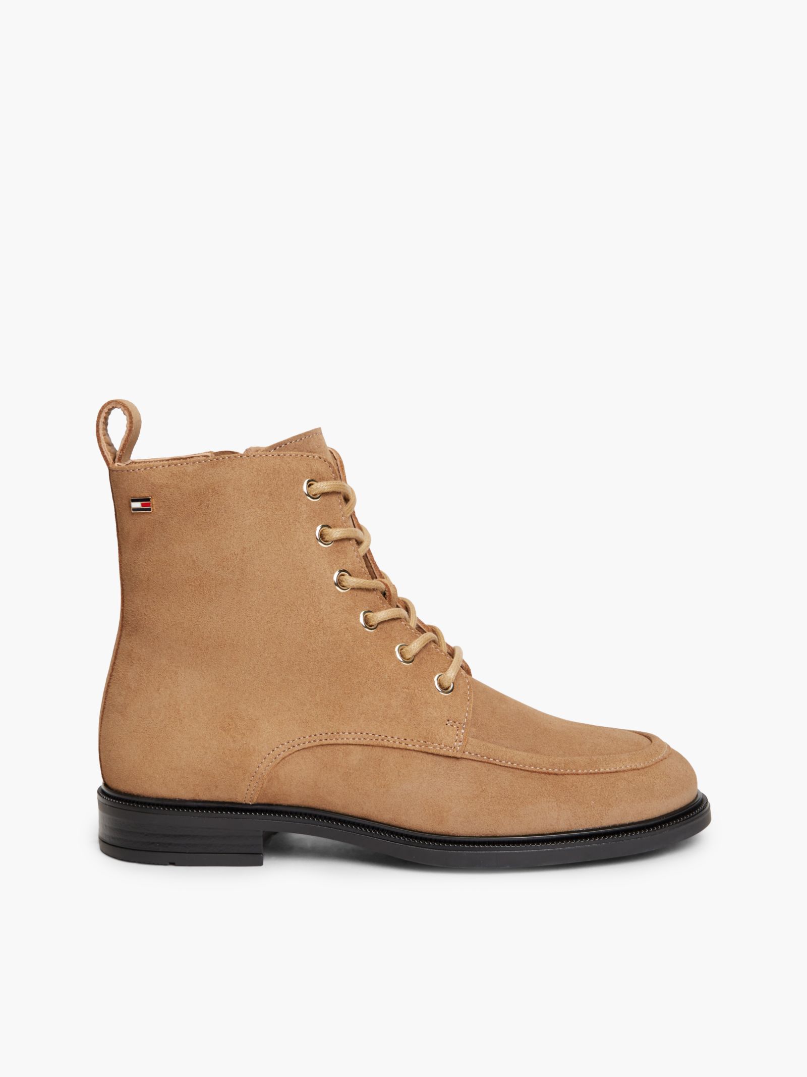 Tommy Hilfiger suède chelsea veterboot met geëmailleerde vlag in beige