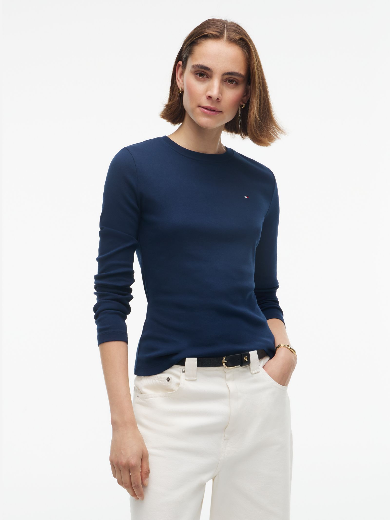 Tommy Hilfiger geribde longsleeve met geborduurde vlag in marine