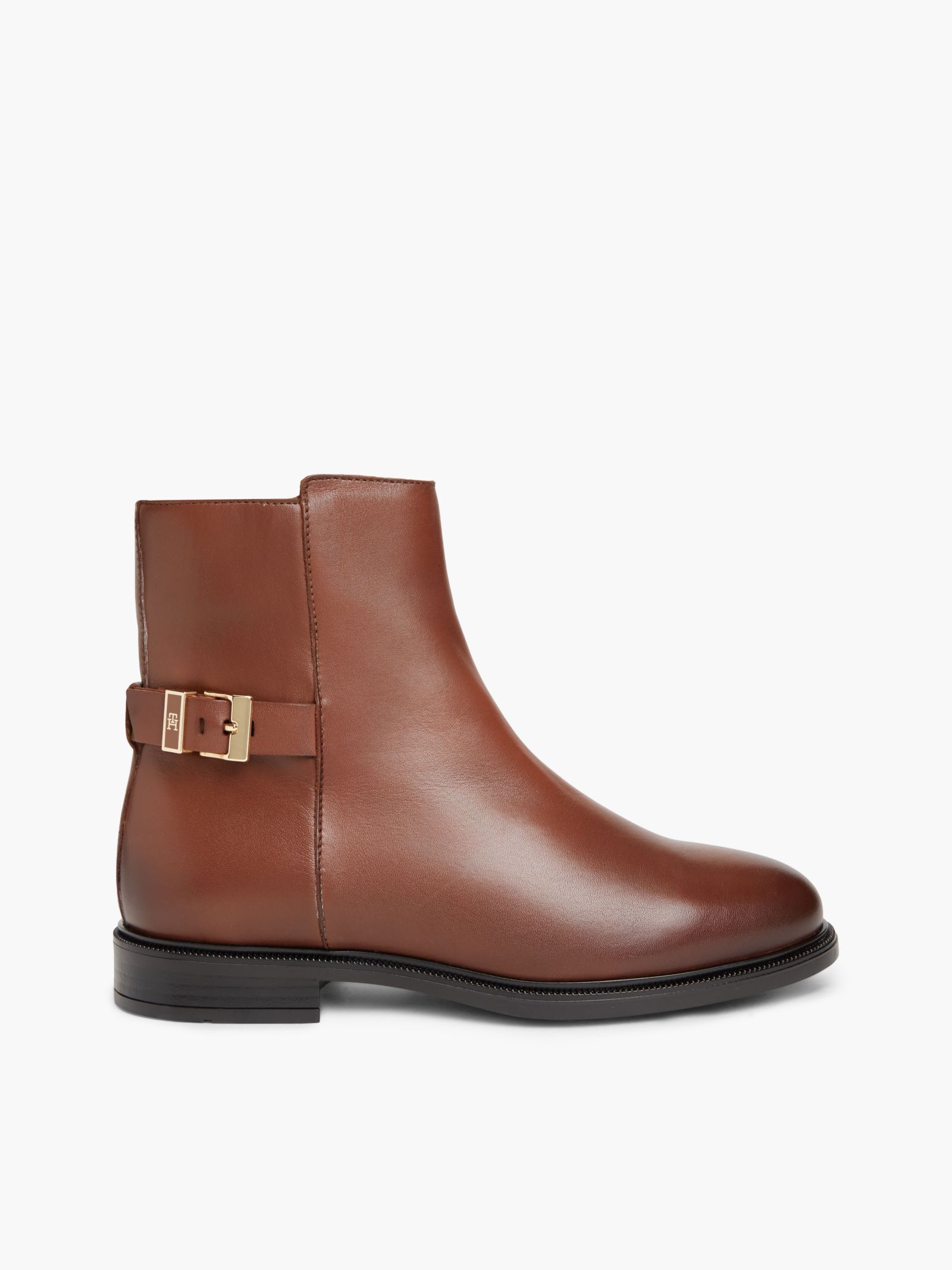 Tommy Hilfiger TH Monogram leren enkellaars met gesp in bruin