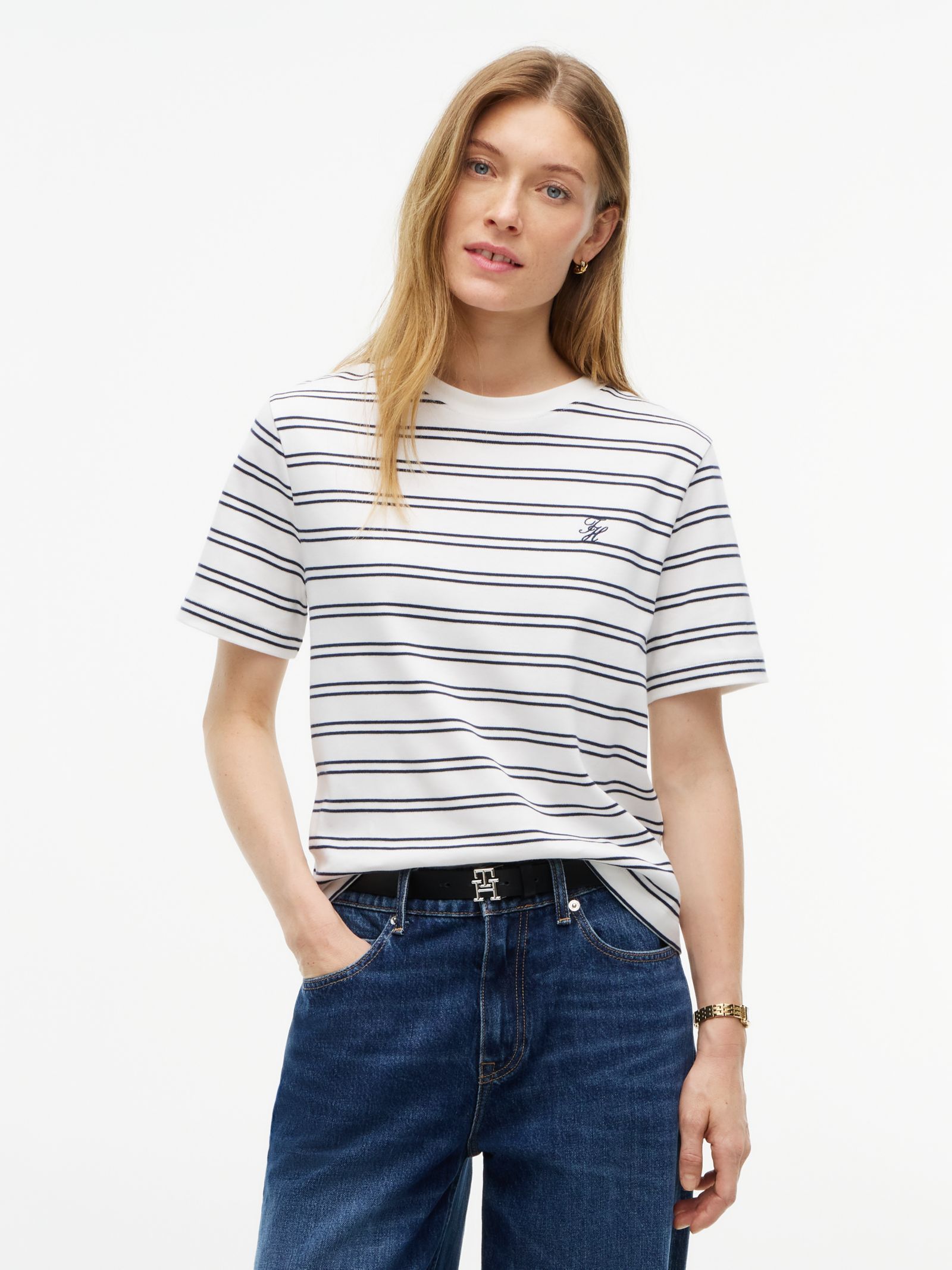 Tommy Hilfiger Interlock gebreid boxy T-shirt met geborduurd logo