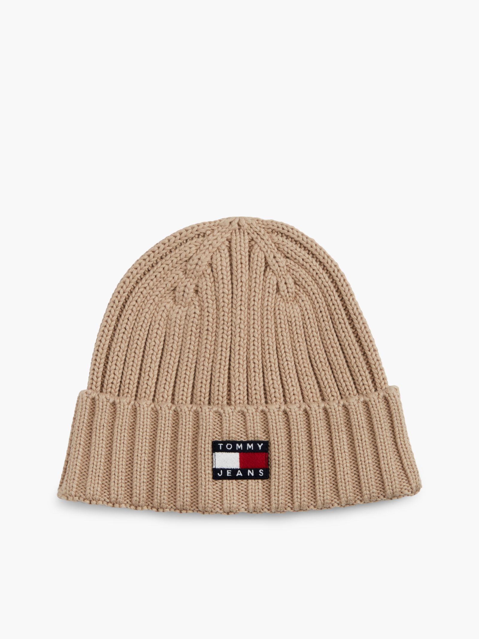Tommy Jeans Heritage Ribgebreide beanie met logo for women in beige