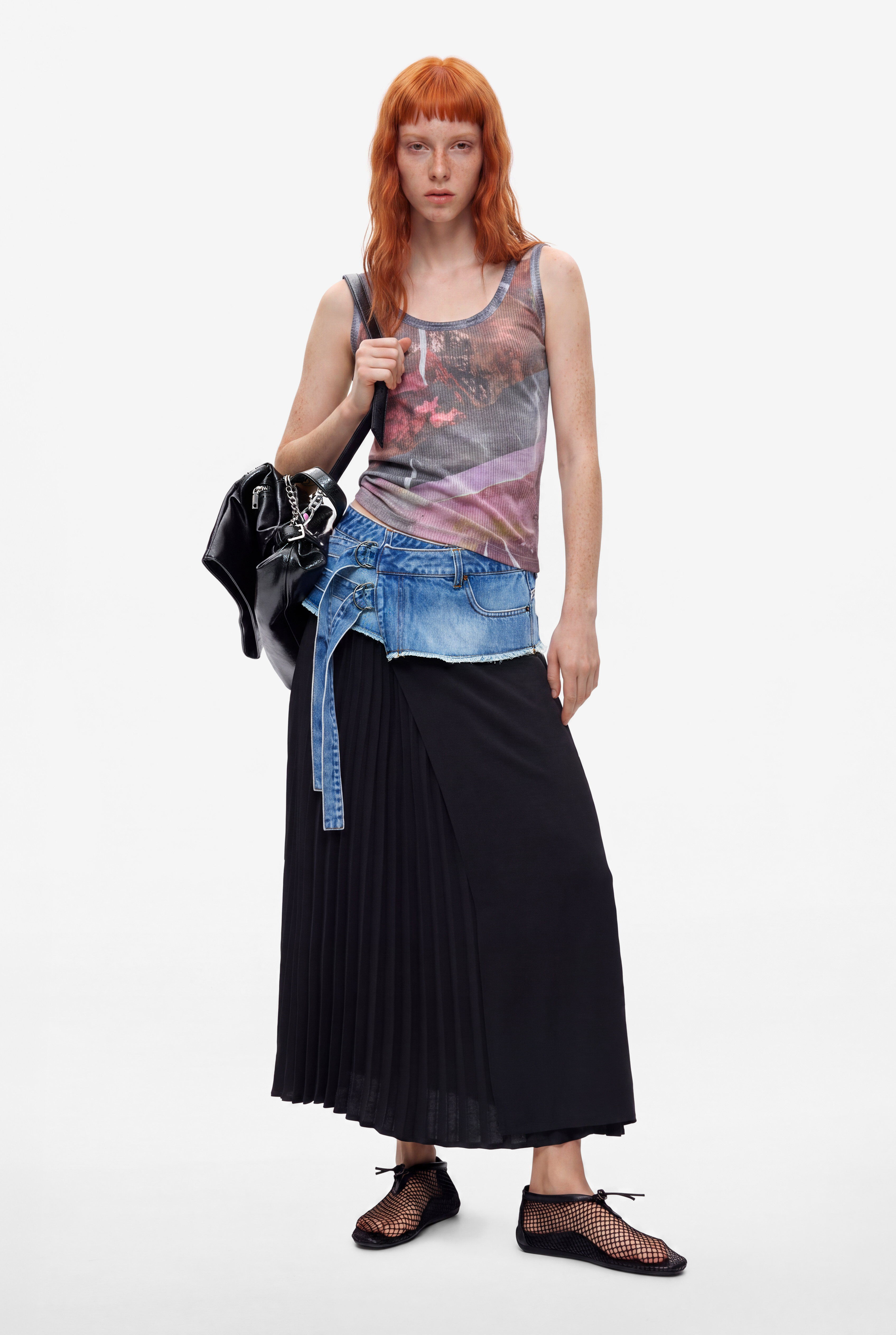 Desigual Lange geplooide denimrok