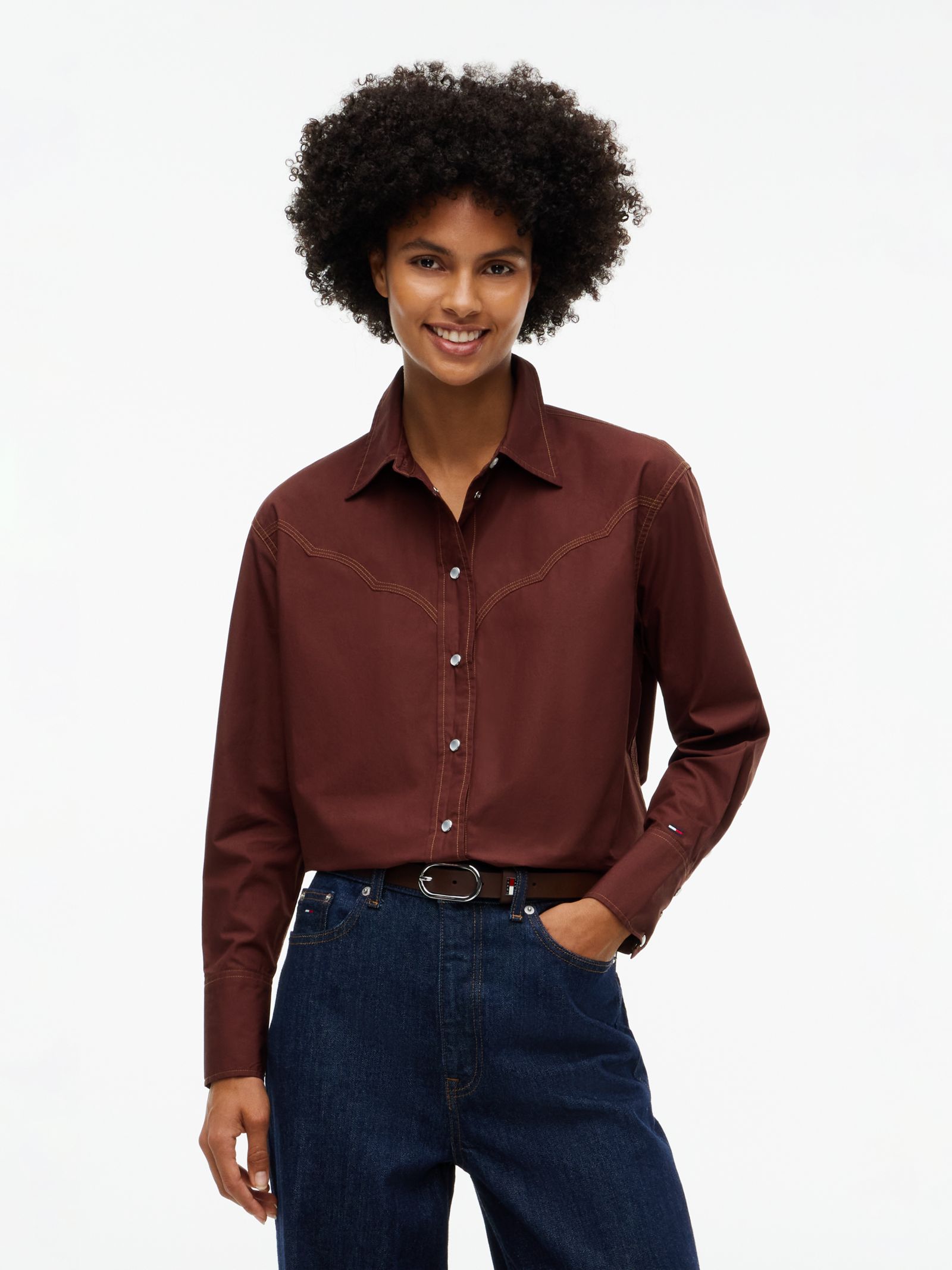 Tommy Jeans poplin western overhemd in bruin