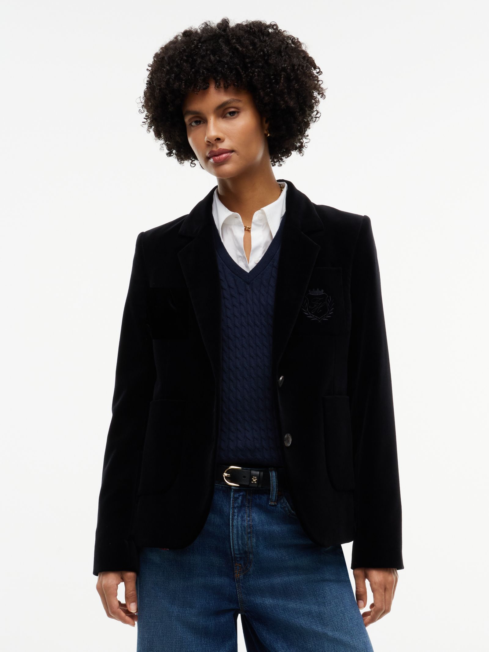 Tommy Hilfiger regular fit blazer van fluweel met embleem en goudkleurige knopen