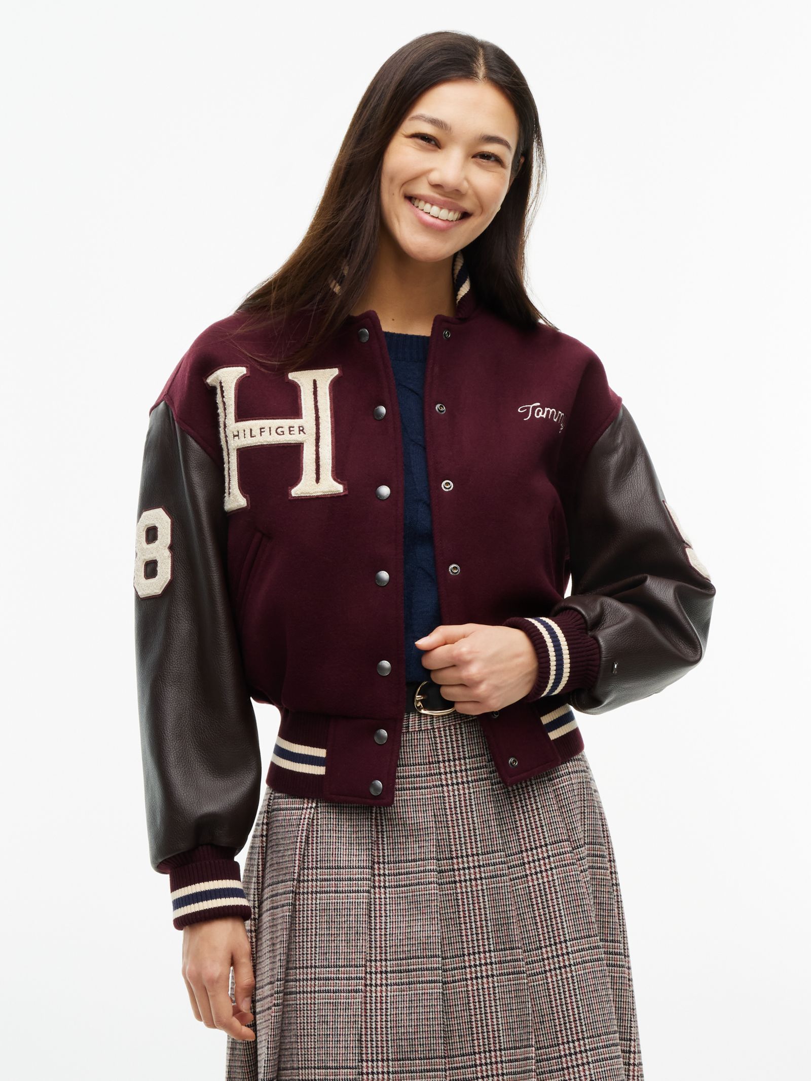 Tommy Hilfiger Varsityjack van Manteco wolmix met leer