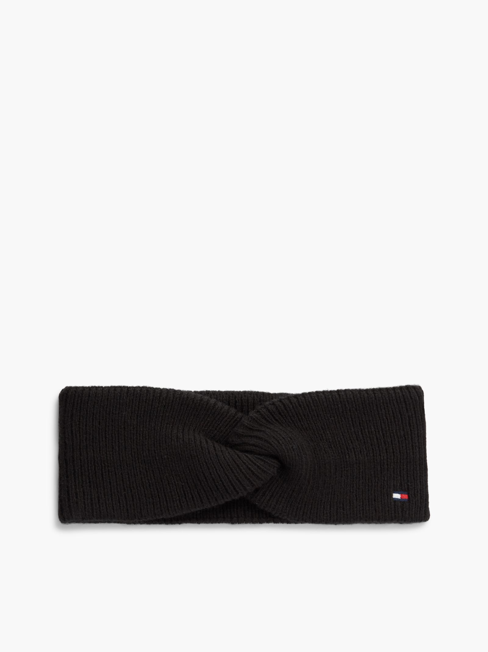 Tommy Hilfiger Gebreide hoofdband met wol en gebordurde Hilfiger vlag in zwart