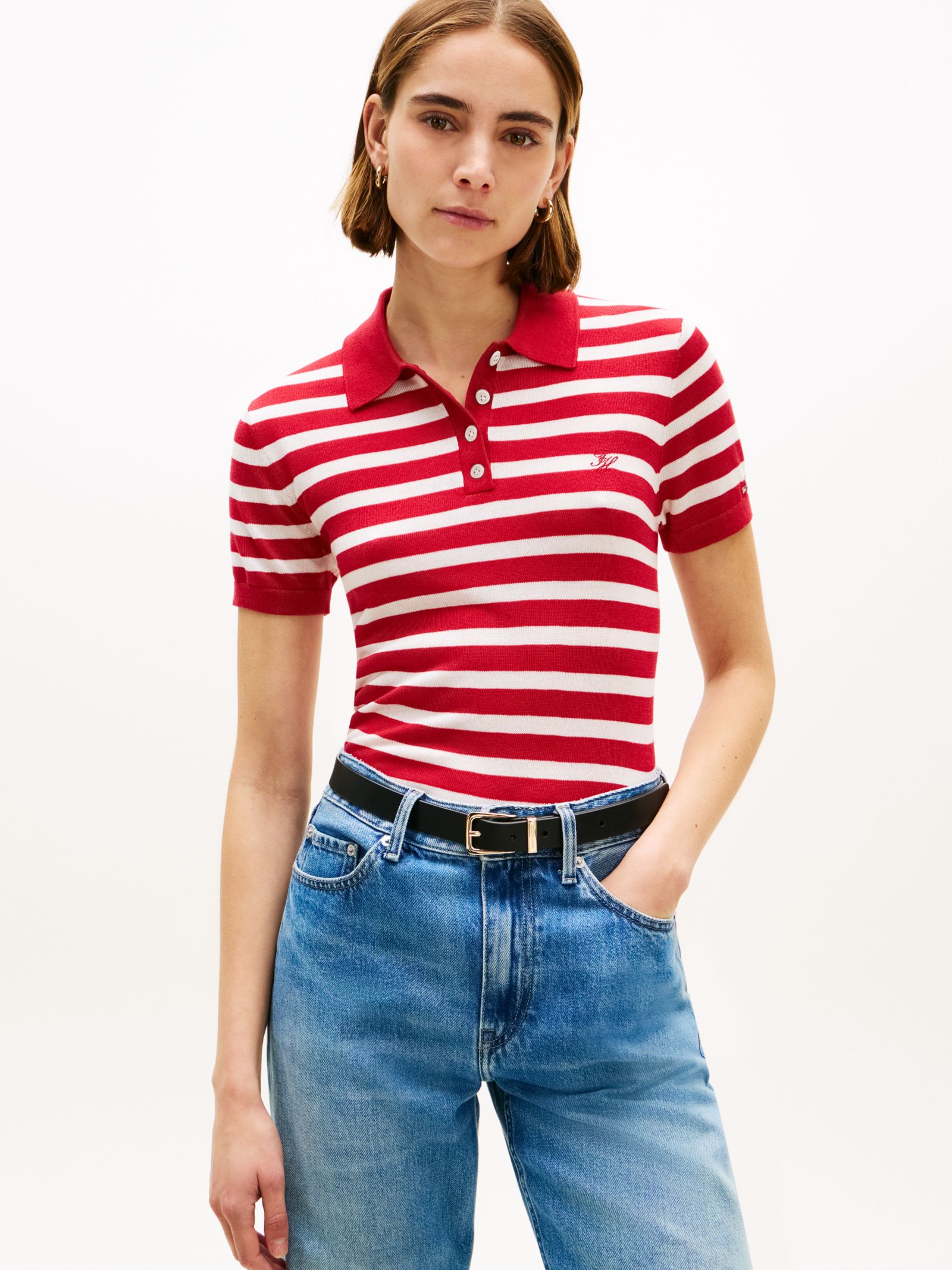 Tommy Hilfiger Polotrui met korte mouwen en zijde in rood