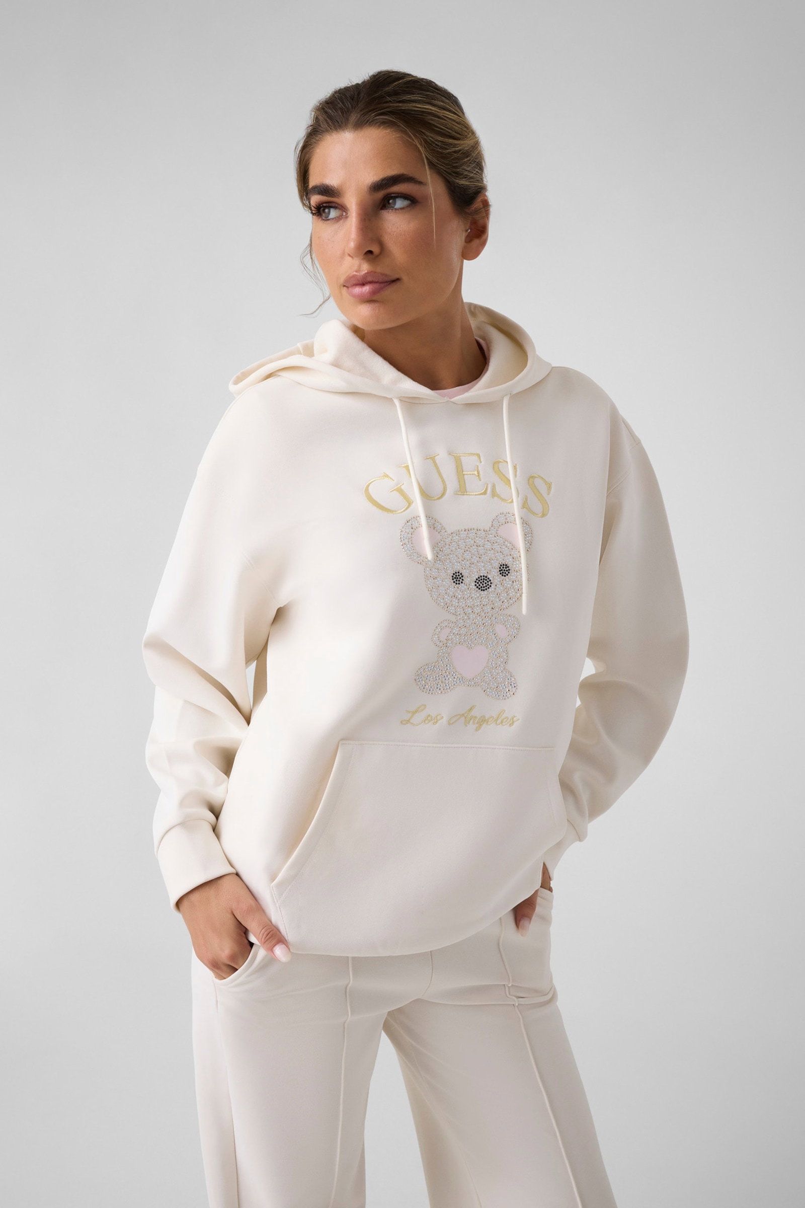 Guess Sweatshirt Met Capuchon En Strass in wit